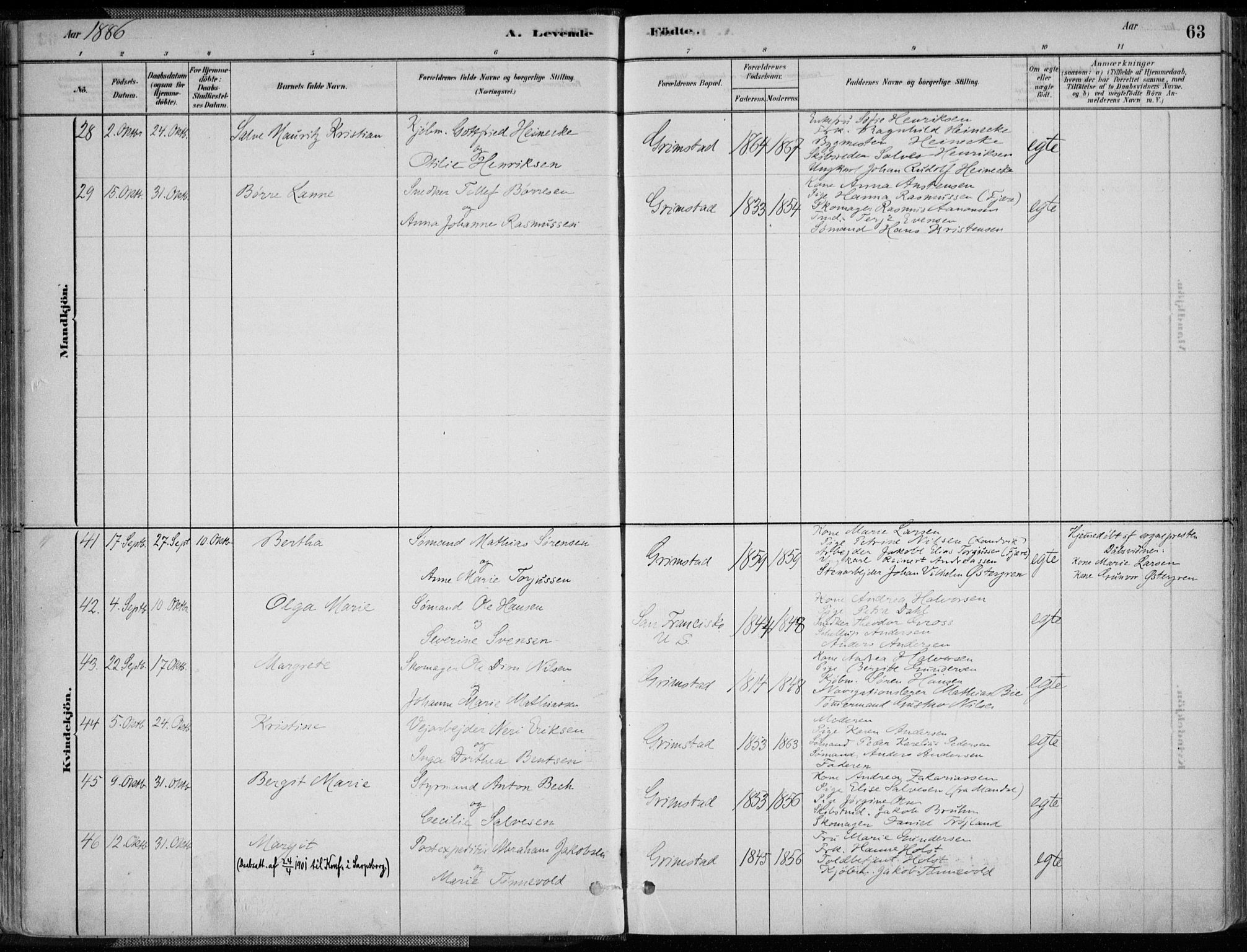 Grimstad sokneprestkontor, AV/SAK-1111-0017/F/Fa/L0003: Parish register (official) no. A 2, 1882-1912, p. 63