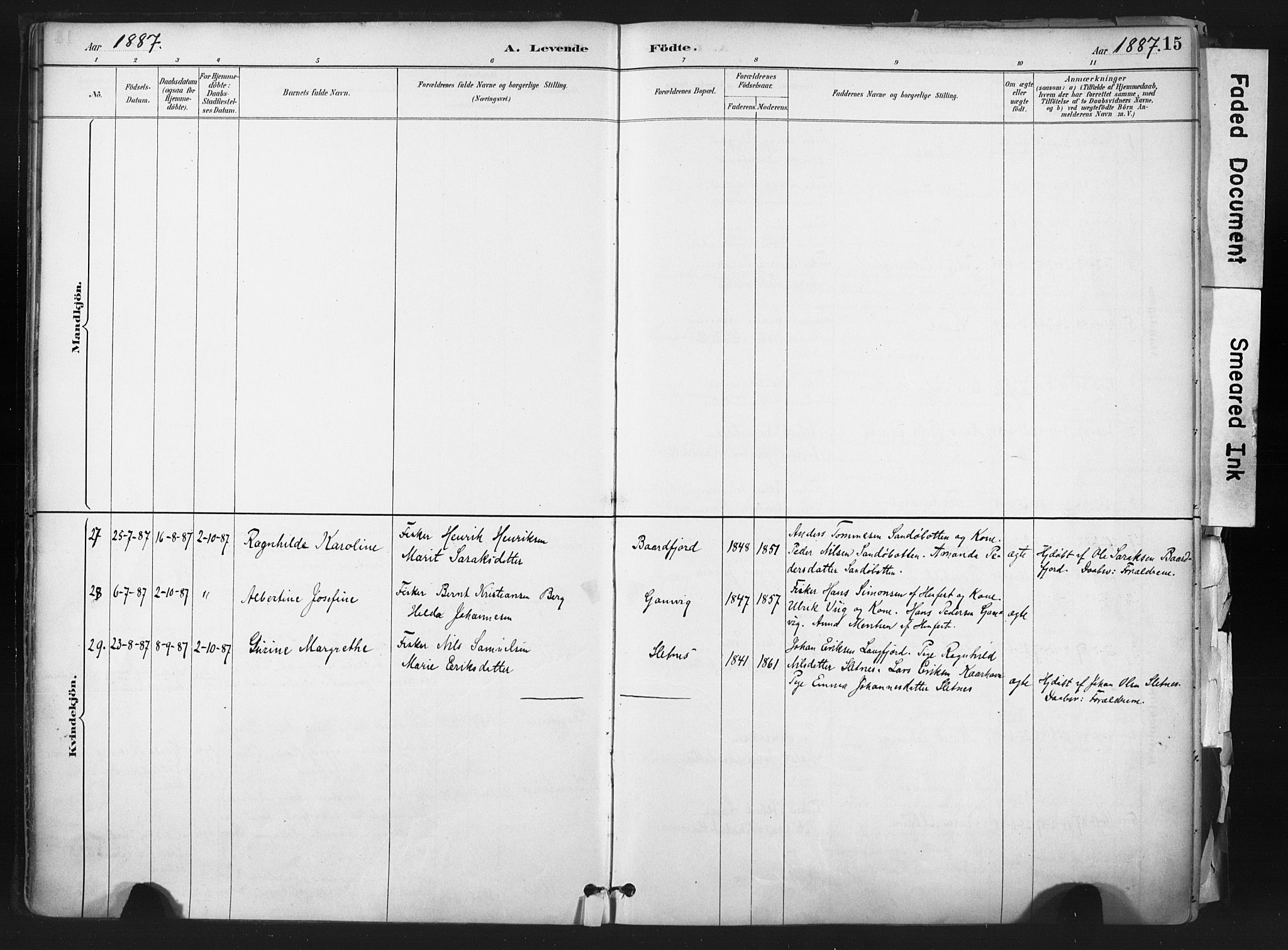 Hammerfest sokneprestkontor, SATØ/S-1347: Parish register (official) no. 11 /1, 1885-1897, p. 15
