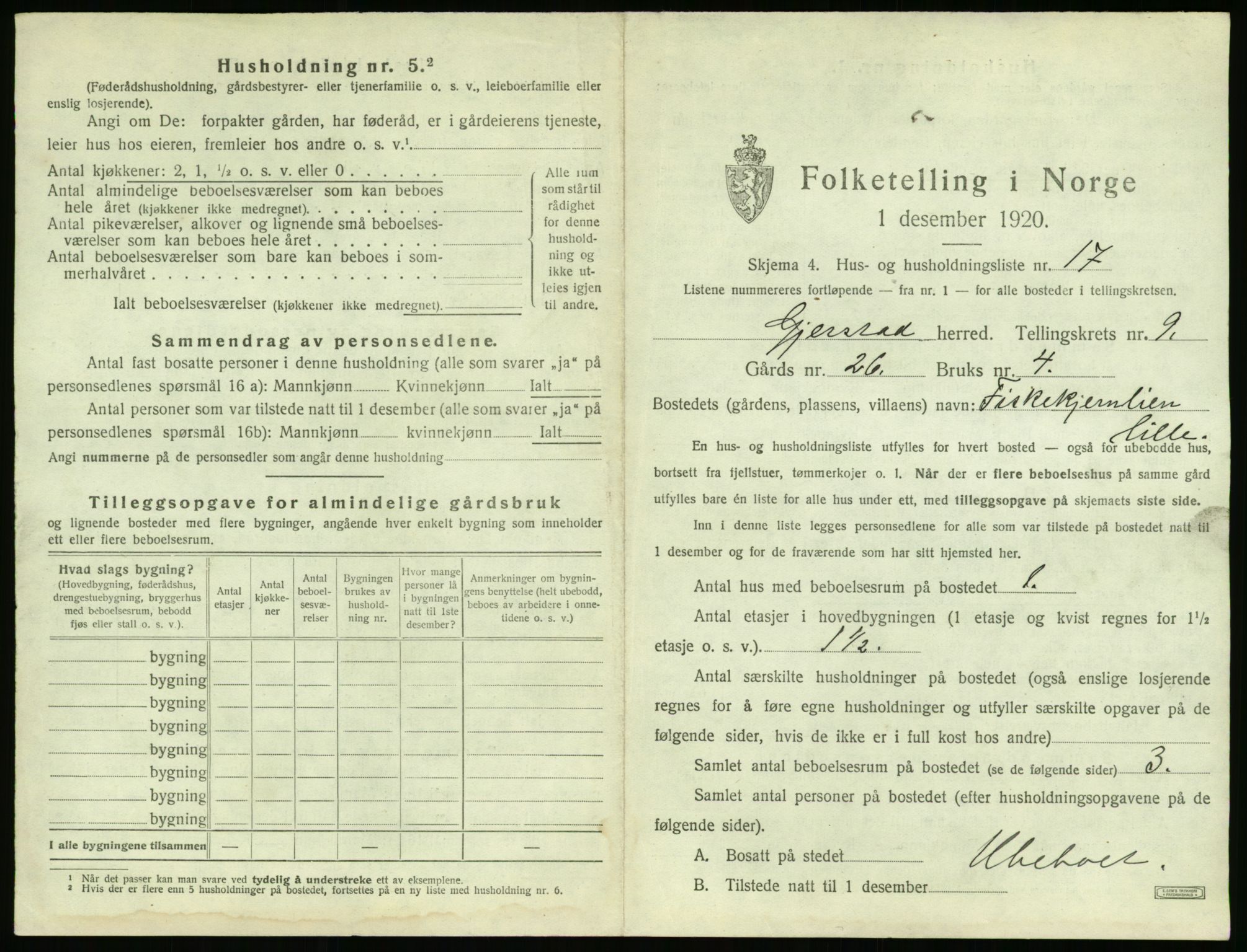 SAK, 1920 census for Gjerstad, 1920, p. 927