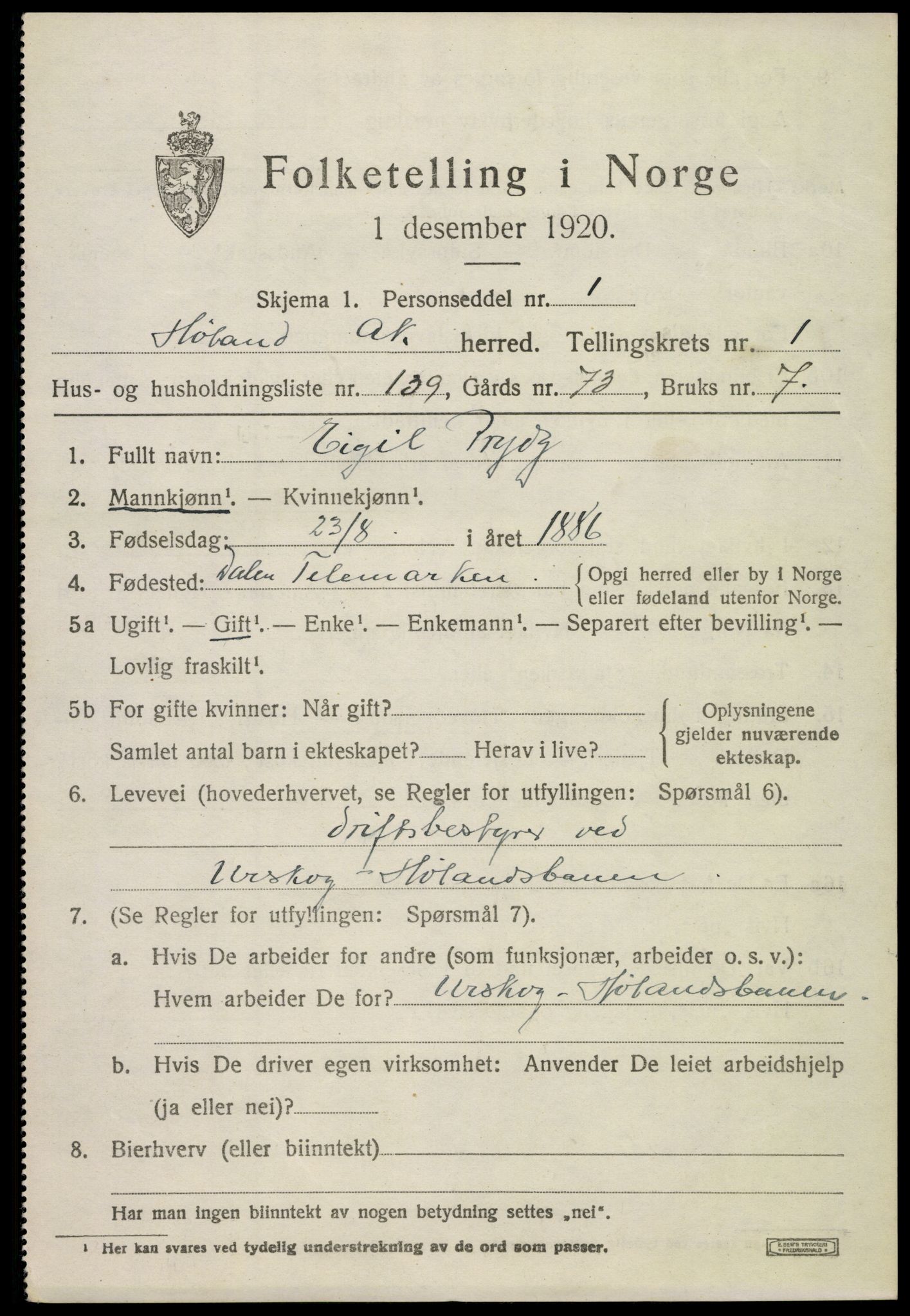 SAO, 1920 census for Høland, 1920, p. 3693