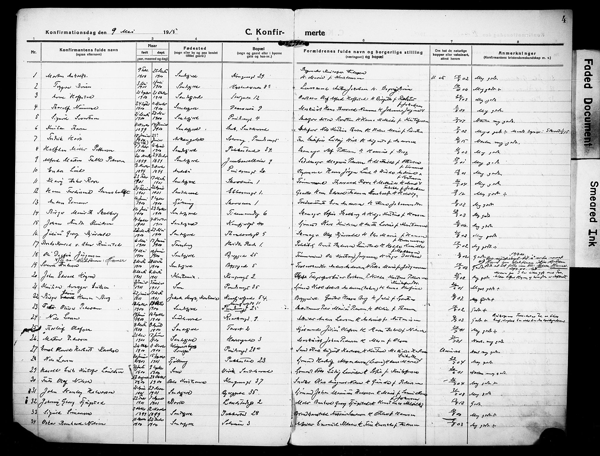 Sandefjord kirkebøker, AV/SAKO-A-315/F/Fa/L0006: Parish register (official) no. 6, 1915-1930, p. 4