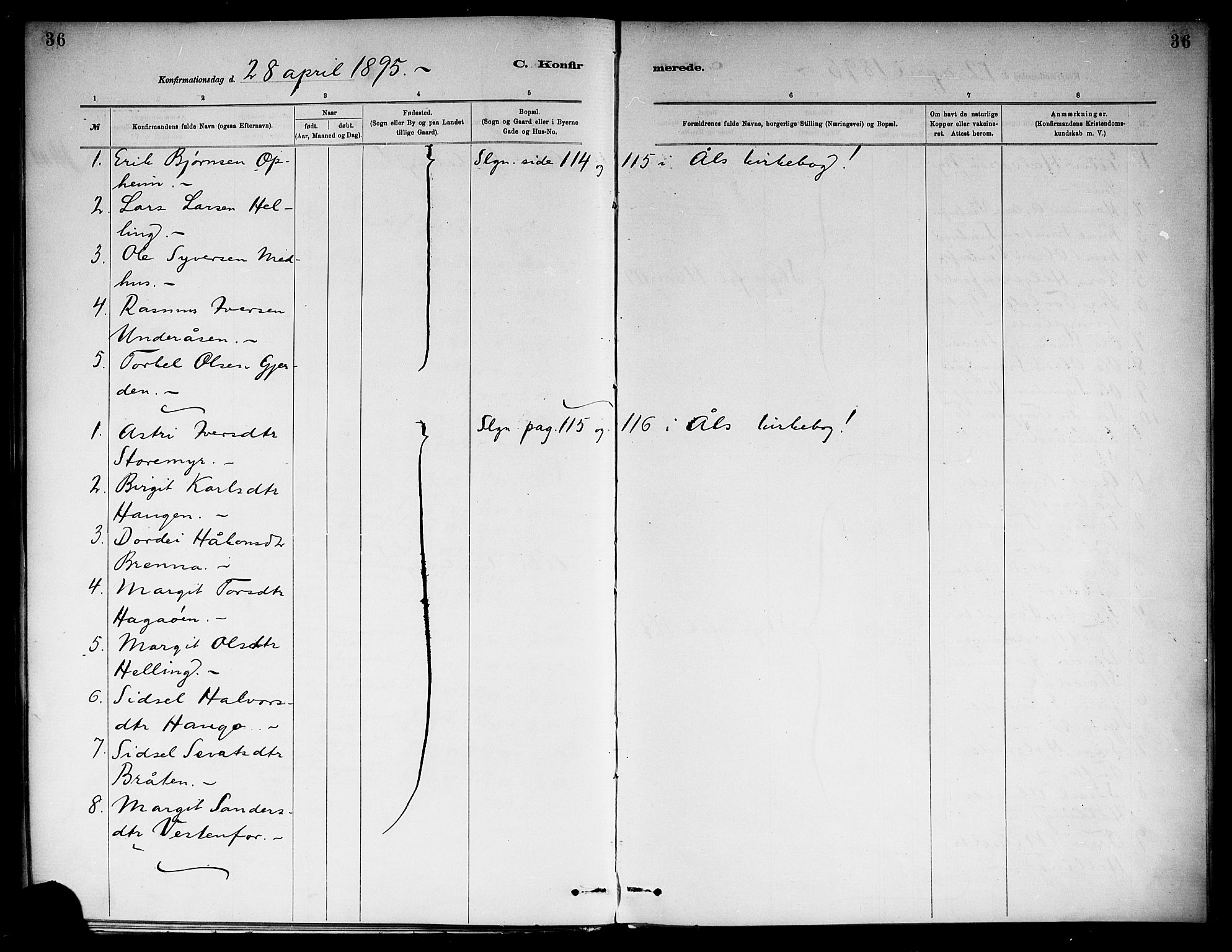 Ål kirkebøker, SAKO/A-249/F/Fb/L0001: Parish register (official) no. II 1, 1882-1899, p. 36