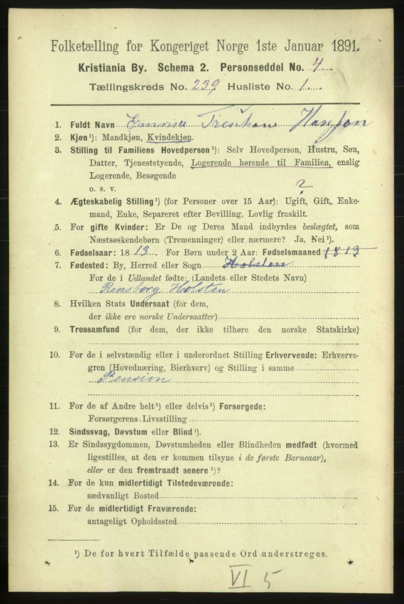 RA, 1891 census for 0301 Kristiania, 1891, p. 145317