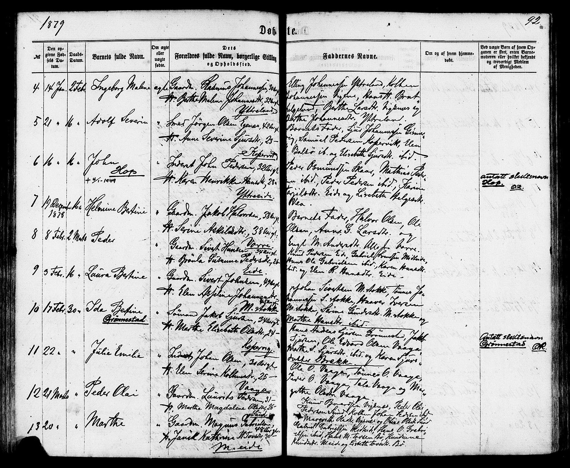 Avaldsnes sokneprestkontor, SAST/A -101851/H/Ha/Haa/L0011: Parish register (official) no. A 11, 1861-1880, p. 92