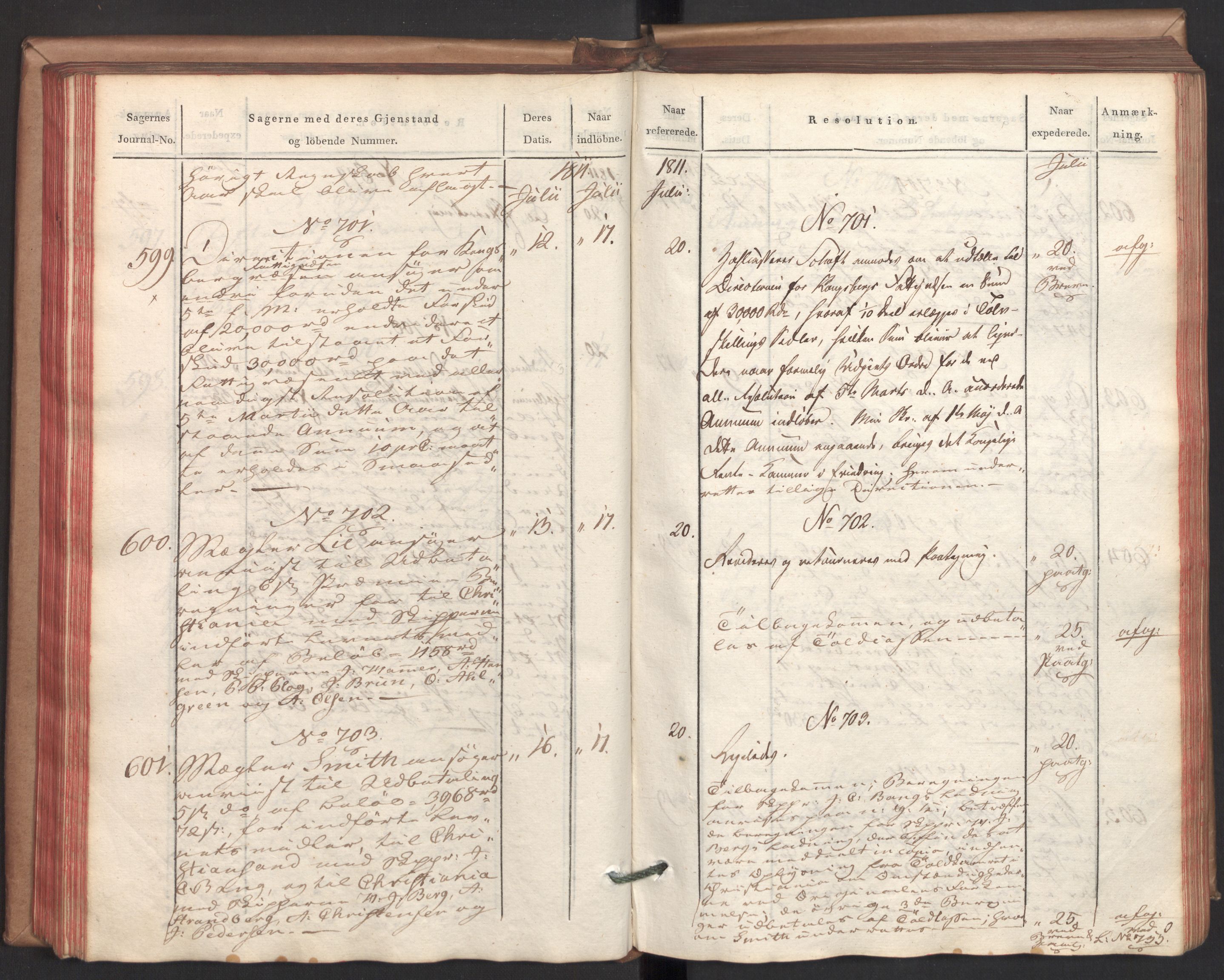 Stattholderembetet 1810-1814, 2. kontor (Kontor B), AV/RA-EA-5432/Ab/L0002: Referatprotokoll,  j.nr. 291-1001,  l.nr. 348-1179, 1811, p. 120