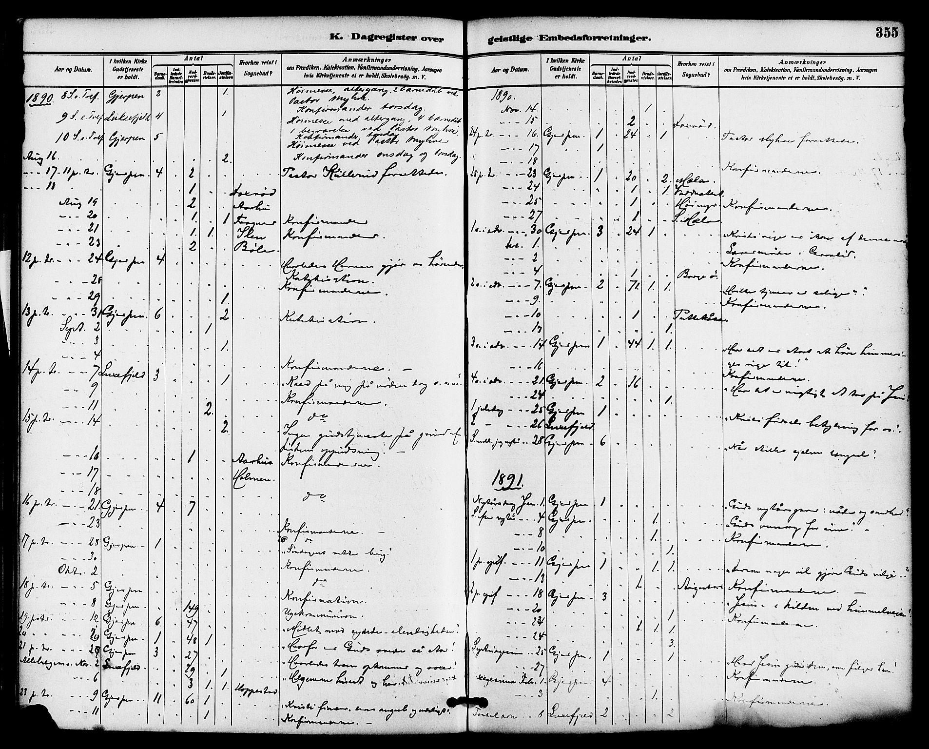 Gjerpen kirkebøker, SAKO/A-265/F/Fa/L0010: Parish register (official) no. I 10, 1886-1895, p. 355