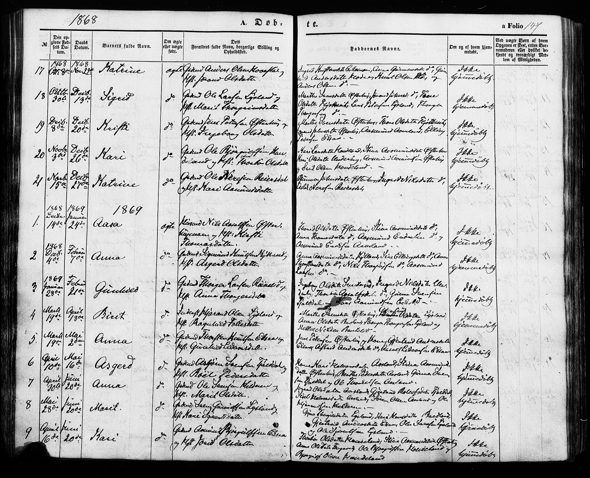 Åseral sokneprestkontor, SAK/1111-0051/F/Fa/L0002: Parish register (official) no. A 2, 1854-1884, p. 146