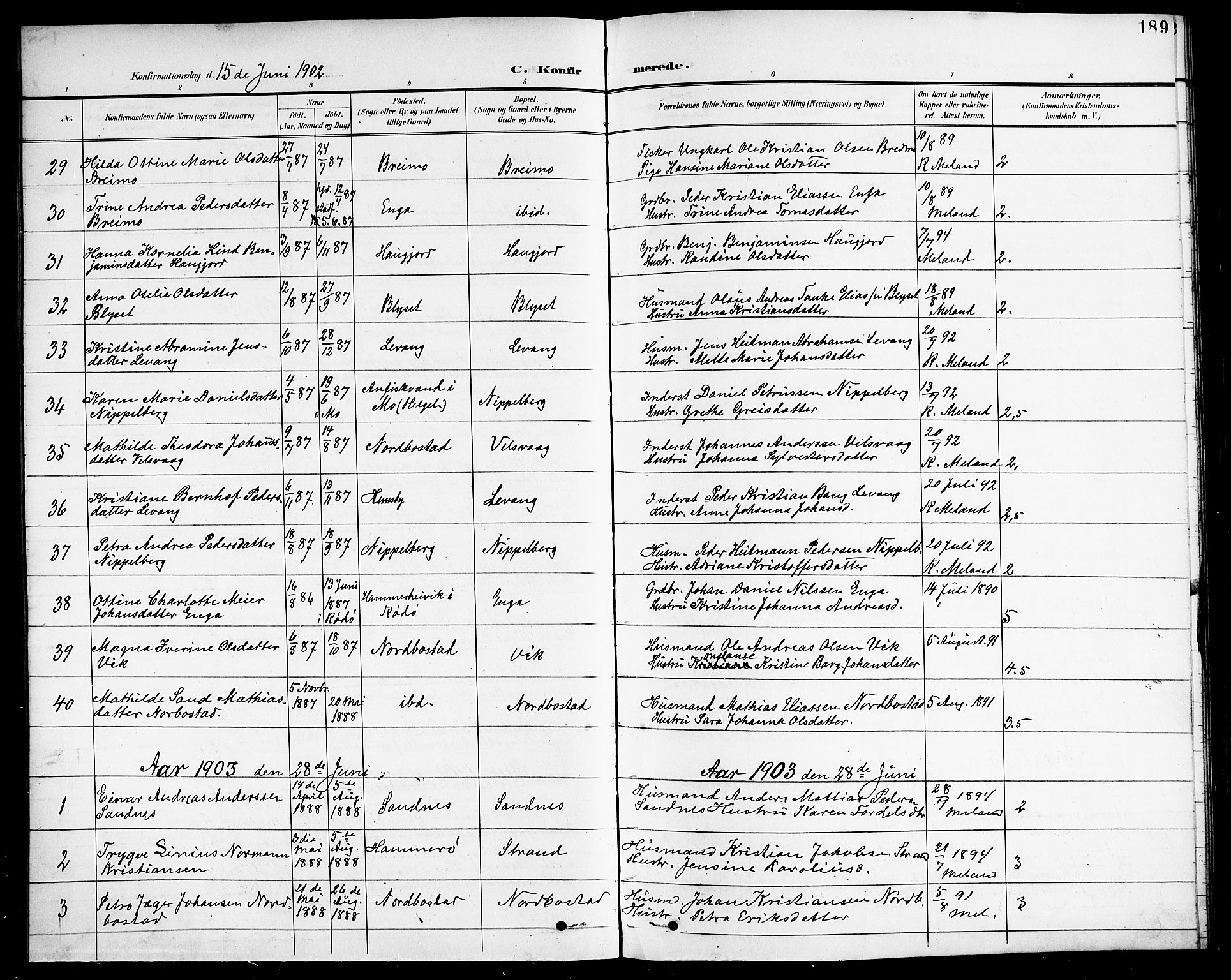 Ministerialprotokoller, klokkerbøker og fødselsregistre - Nordland, SAT/A-1459/838/L0559: Parish register (copy) no. 838C06, 1893-1910, p. 189