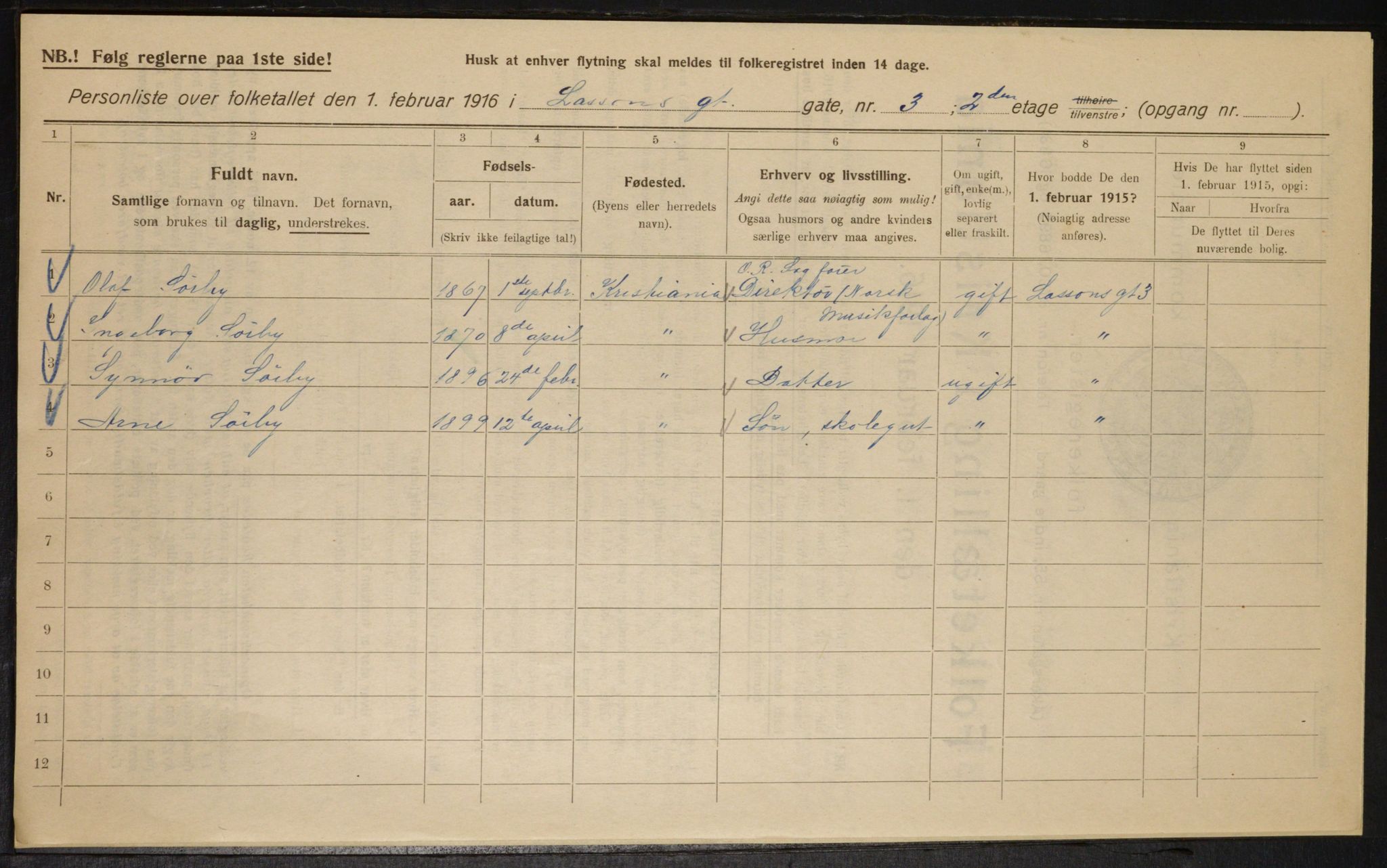 OBA, Municipal Census 1916 for Kristiania, 1916, p. 58537