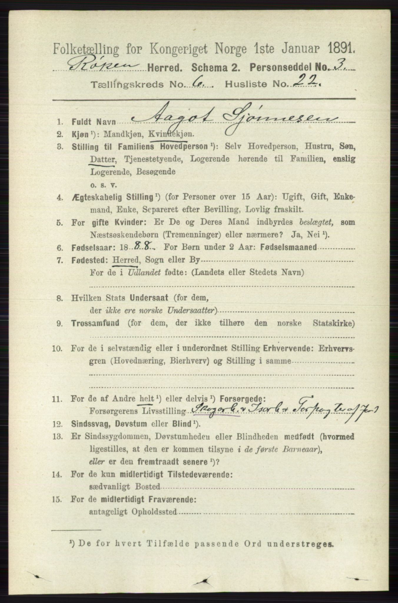 RA, 1891 census for 0627 Røyken, 1891, p. 3750