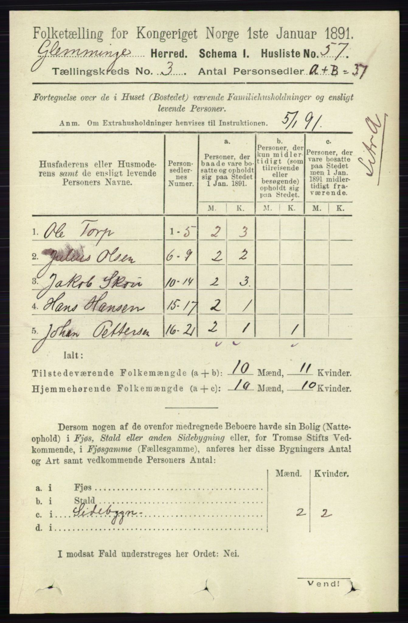 RA, 1891 census for 0132 Glemmen, 1891, p. 1848