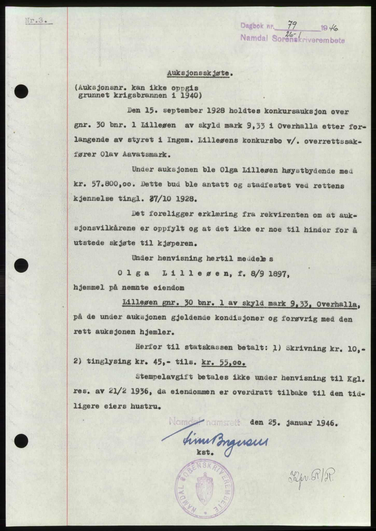 Namdal sorenskriveri, AV/SAT-A-4133/1/2/2C: Mortgage book no. -, 1946-1946, Diary no: : 79/1946