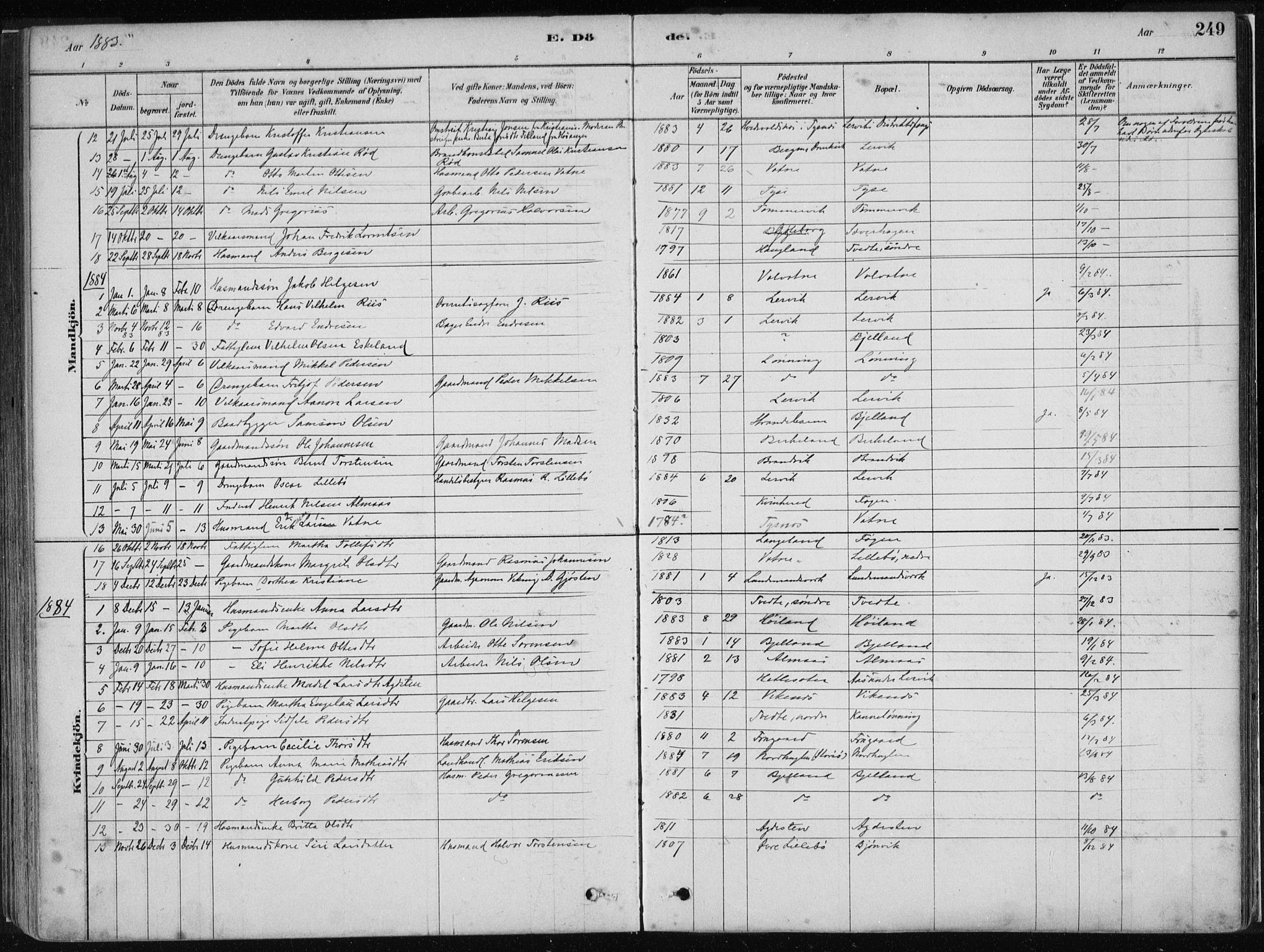 Stord sokneprestembete, SAB/A-78201/H/Haa: Parish register (official) no. B 2, 1878-1913, p. 249