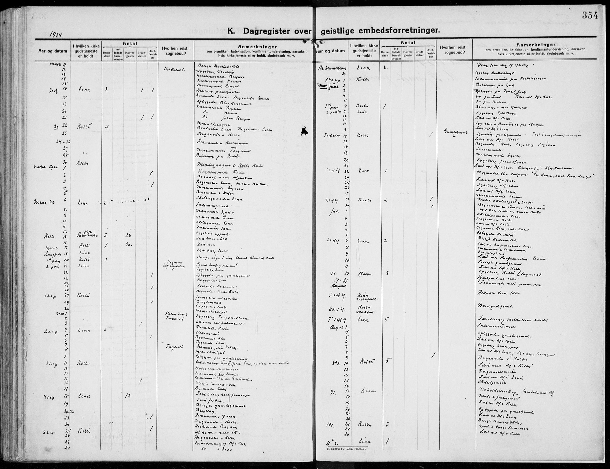 Kolbu prestekontor, SAH/PREST-110/H/Ha/Haa/L0002: Parish register (official) no. 2, 1912-1926, p. 354