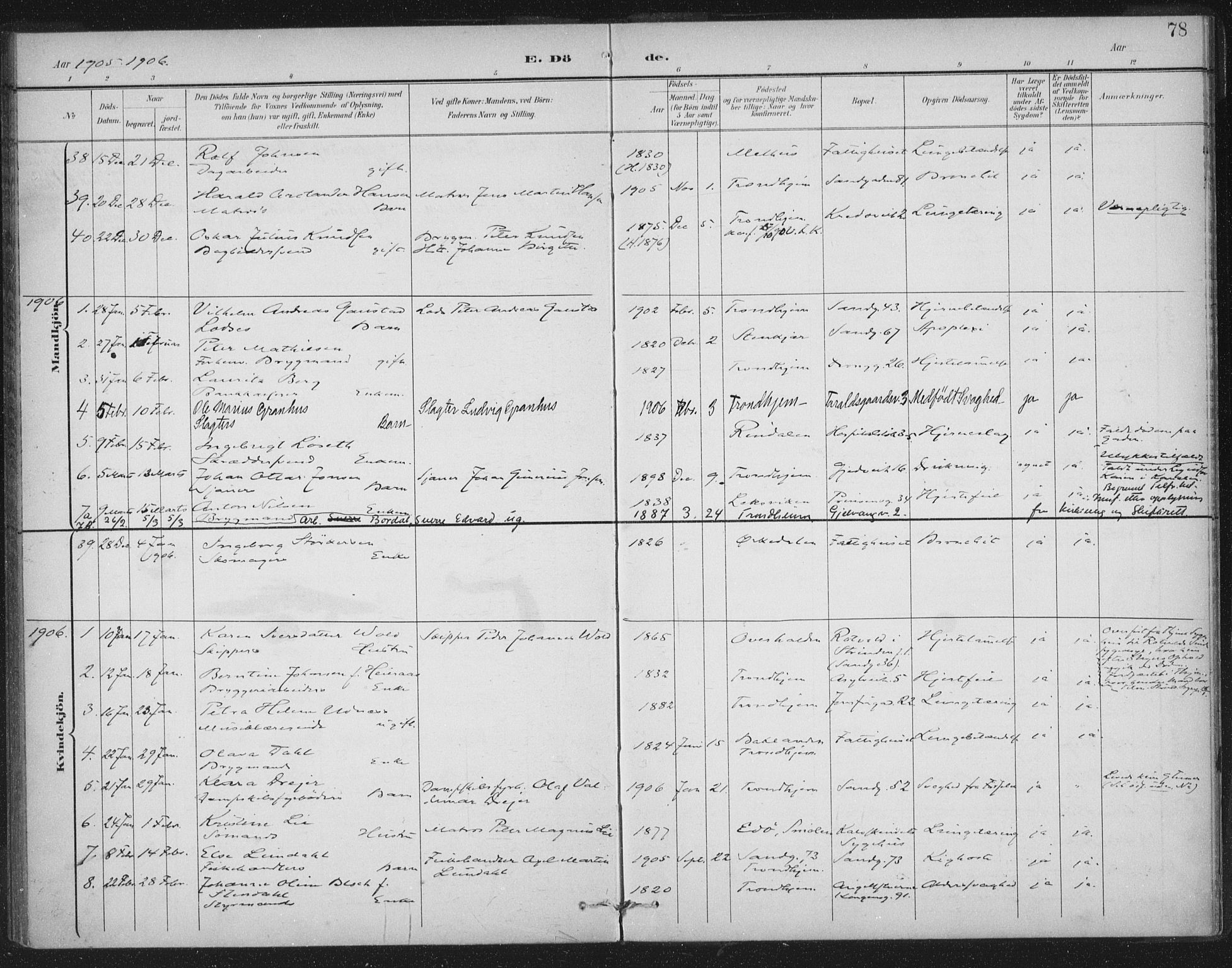 Ministerialprotokoller, klokkerbøker og fødselsregistre - Sør-Trøndelag, SAT/A-1456/602/L0123: Parish register (official) no. 602A21, 1895-1910, p. 78