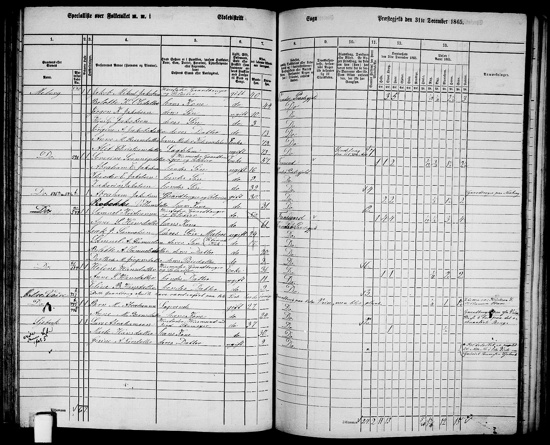 RA, 1865 census for Vanse/Vanse og Farsund, 1865, p. 157