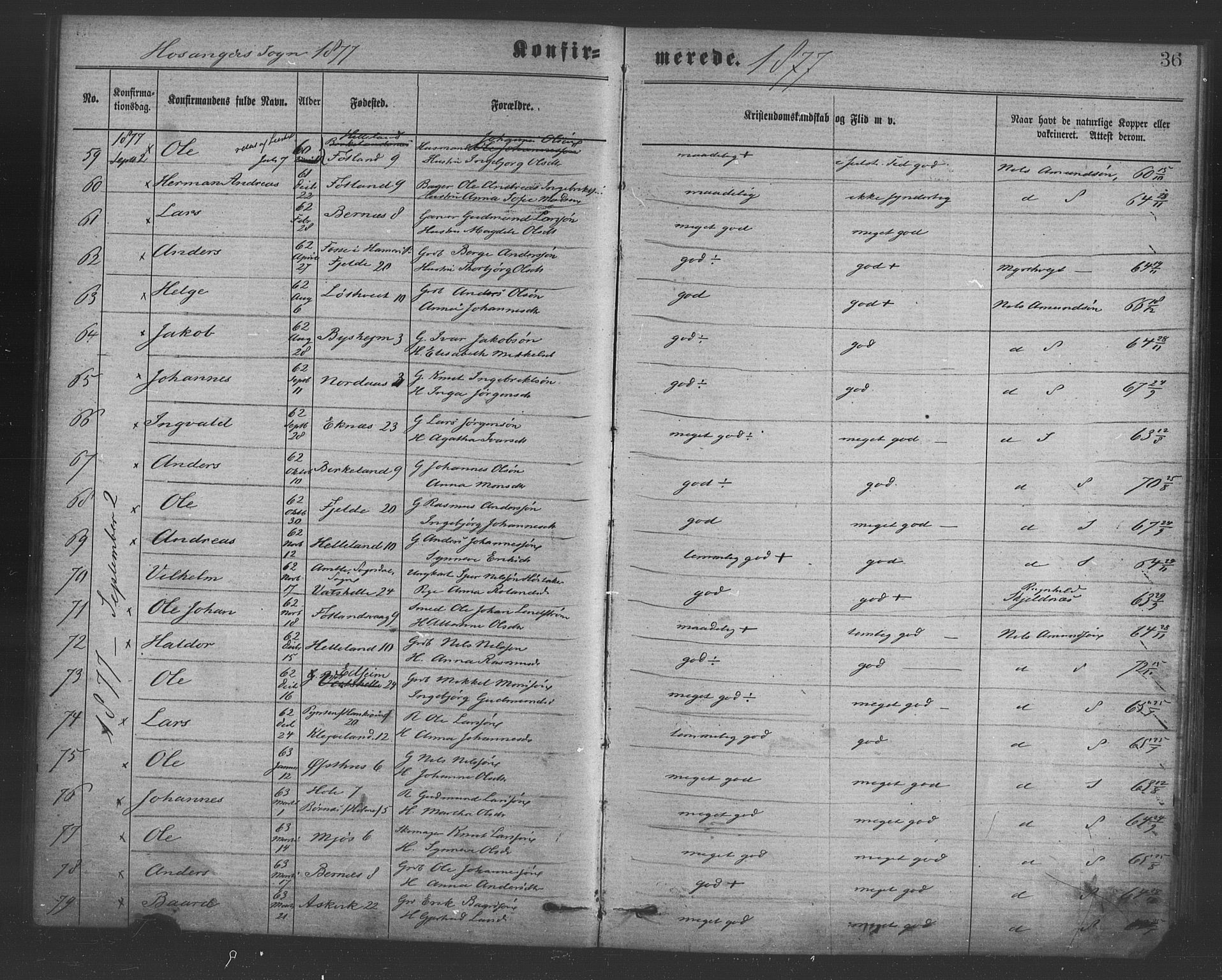 Hosanger sokneprestembete, AV/SAB-A-75801/H/Haa: Parish register (official) no. A 10, 1877-1879, p. 36
