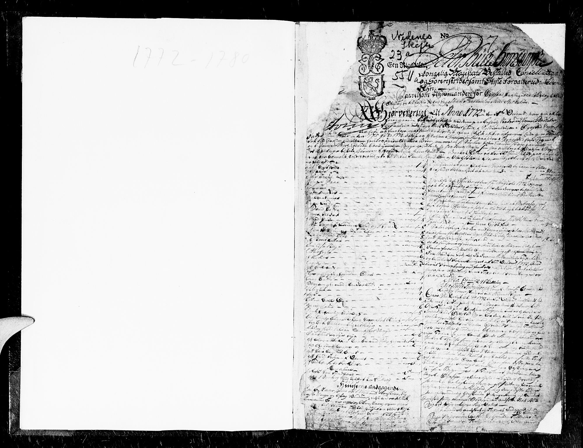 Nedenes sorenskriveri før 1824, SAK/1221-0007/H/Hc/L0035: Skifteprotokoll med register nr 23a, 1772-1780, p. 0b-1a