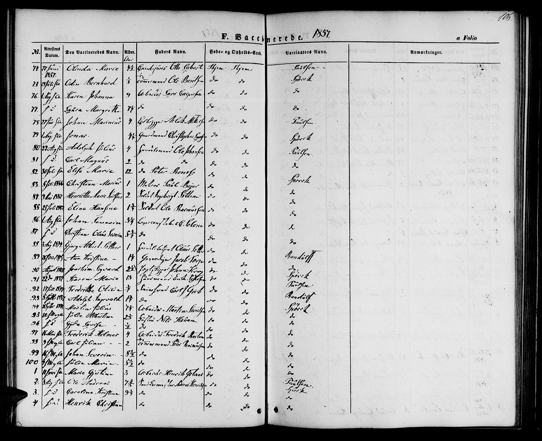 Ministerialprotokoller, klokkerbøker og fødselsregistre - Sør-Trøndelag, SAT/A-1456/602/L0113: Parish register (official) no. 602A11, 1849-1861, p. 106