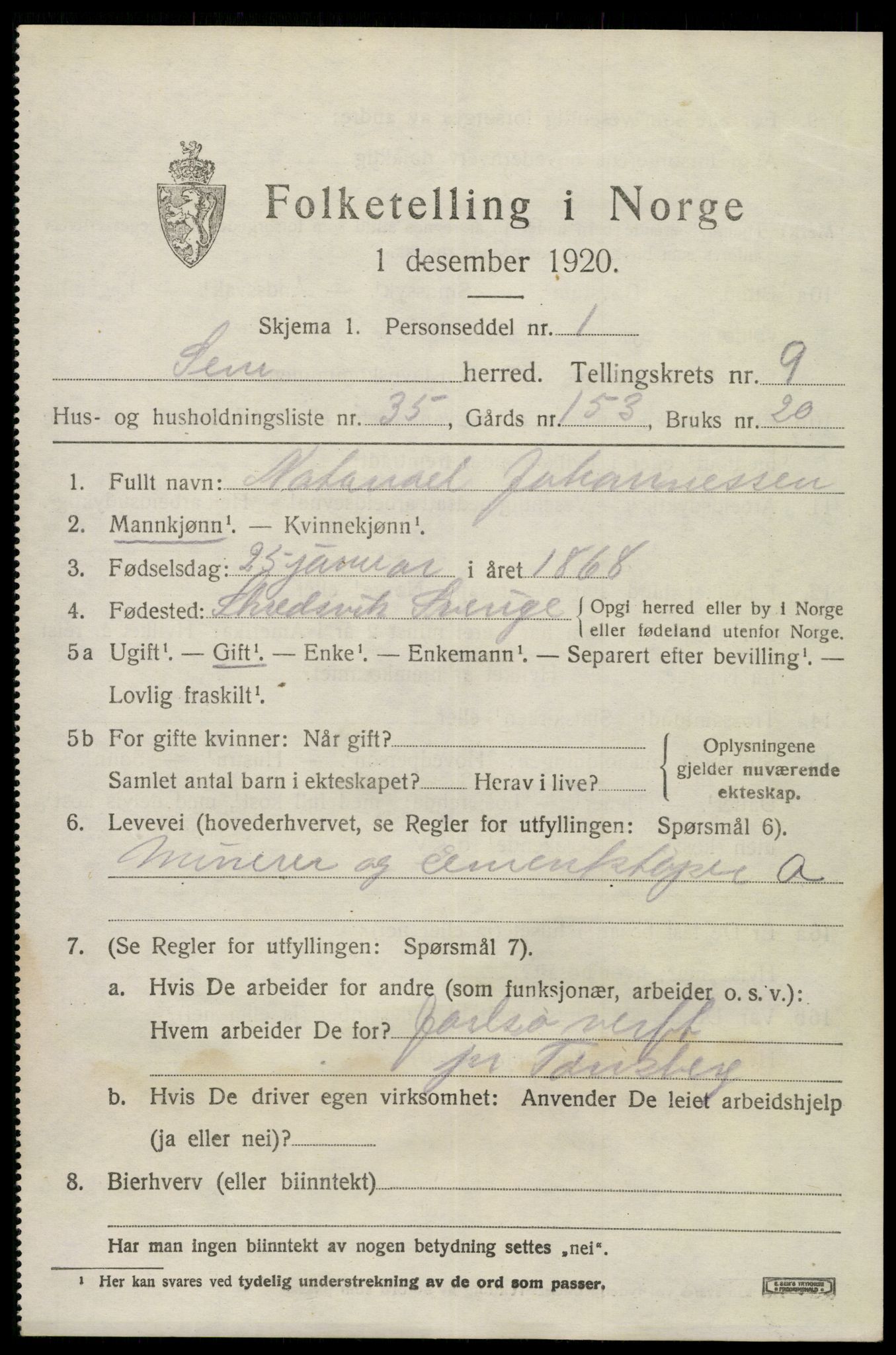 SAKO, 1920 census for Sem, 1920, p. 12941