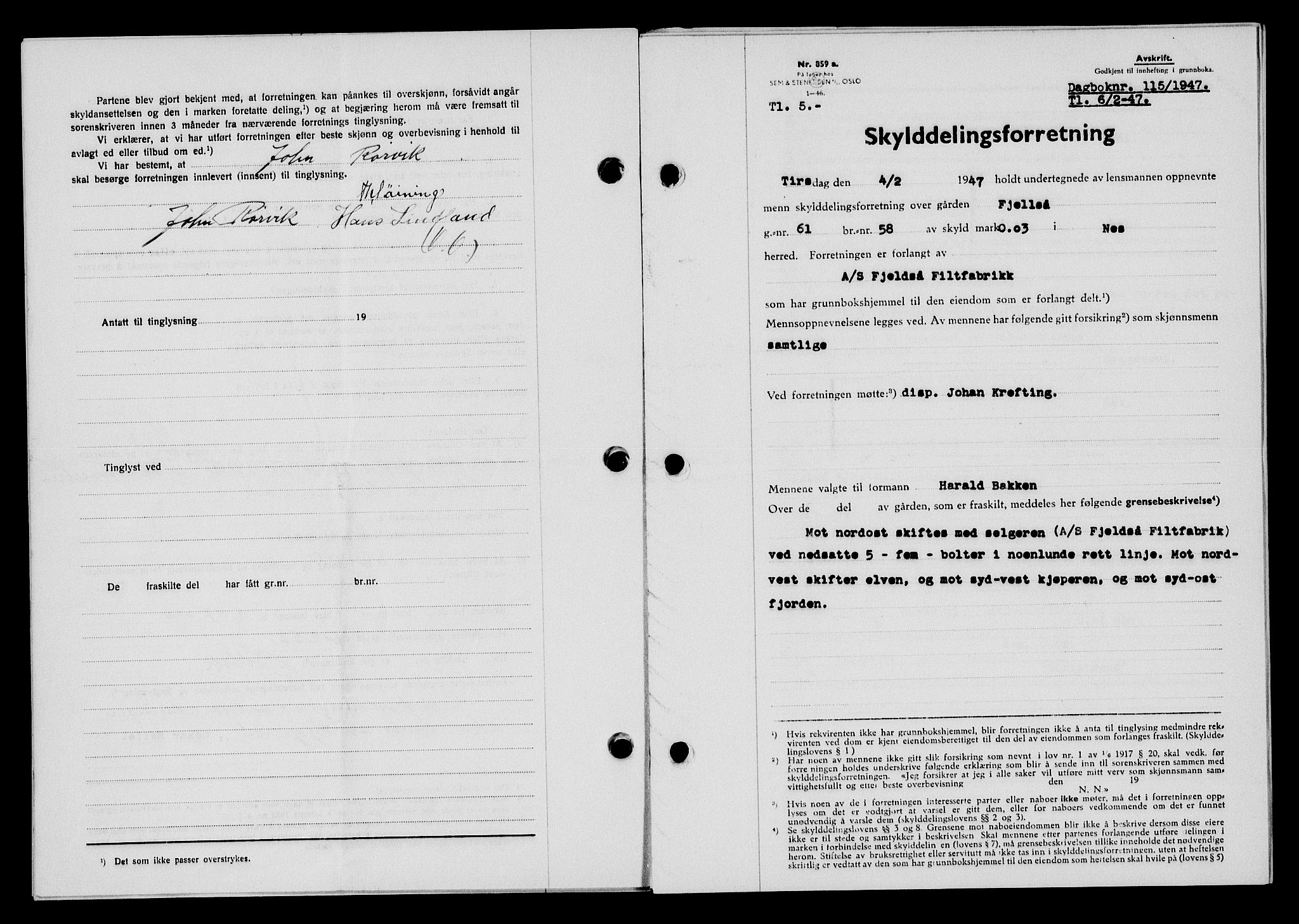 Flekkefjord sorenskriveri, AV/SAK-1221-0001/G/Gb/Gba/L0061: Mortgage book no. A-9, 1946-1947, Diary no: : 115/1947