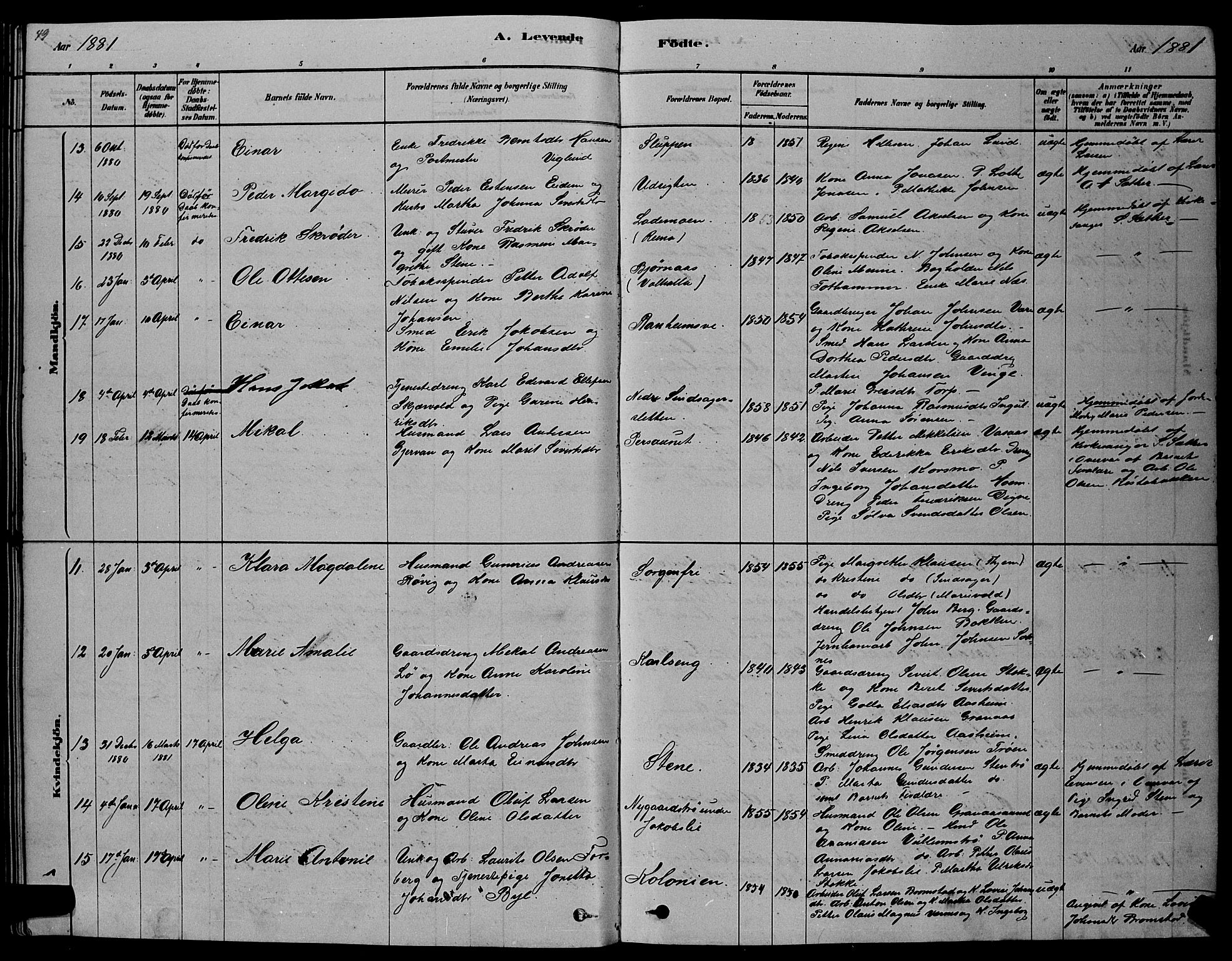 Ministerialprotokoller, klokkerbøker og fødselsregistre - Sør-Trøndelag, AV/SAT-A-1456/606/L0312: Parish register (copy) no. 606C08, 1878-1894, p. 49