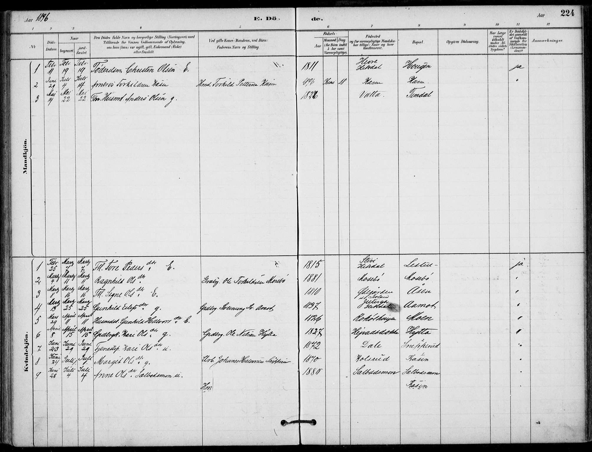 Hjartdal kirkebøker, SAKO/A-270/F/Fb/L0002: Parish register (official) no. II 2, 1880-1932, p. 224