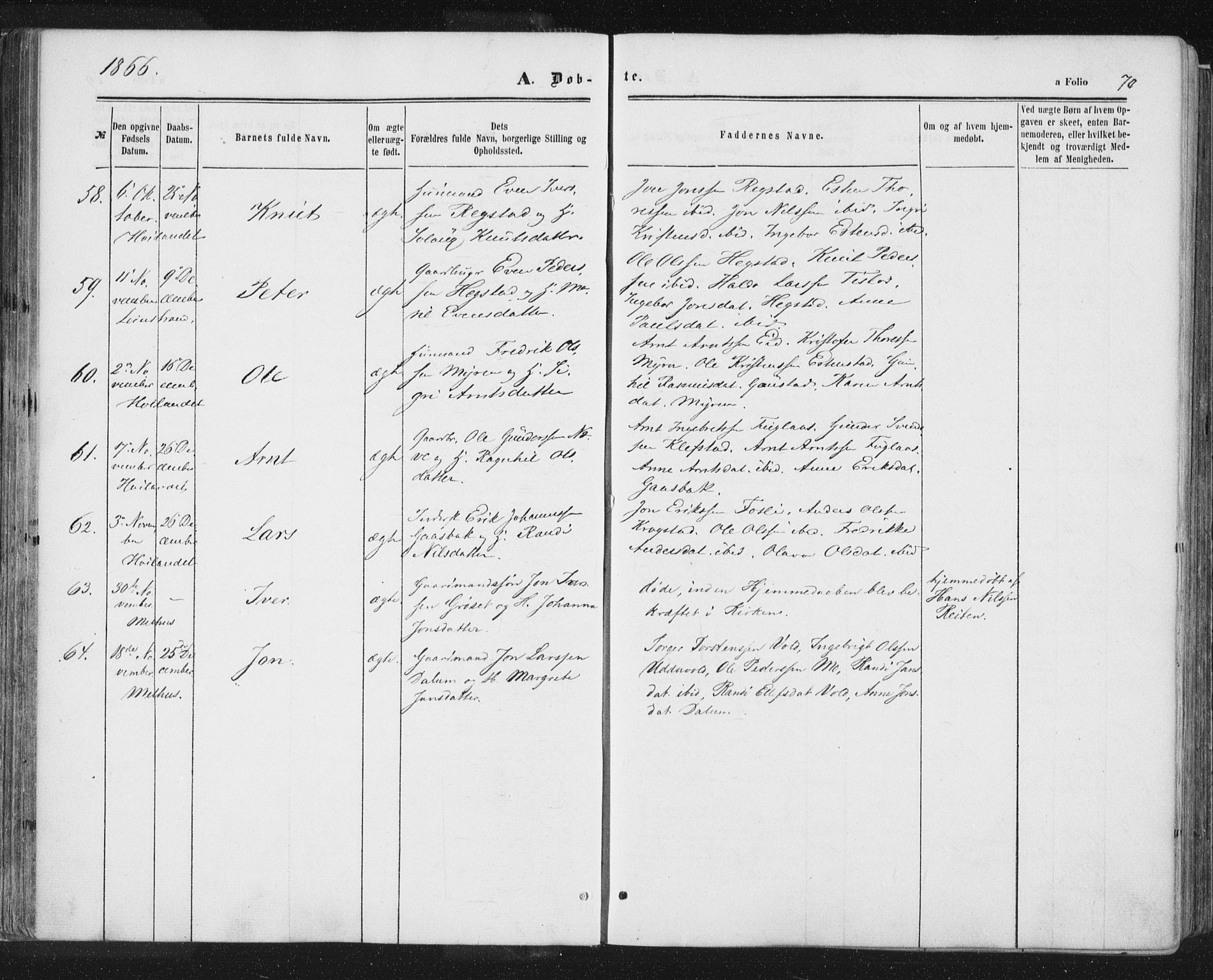 Ministerialprotokoller, klokkerbøker og fødselsregistre - Sør-Trøndelag, SAT/A-1456/691/L1077: Parish register (official) no. 691A09, 1862-1873, p. 70