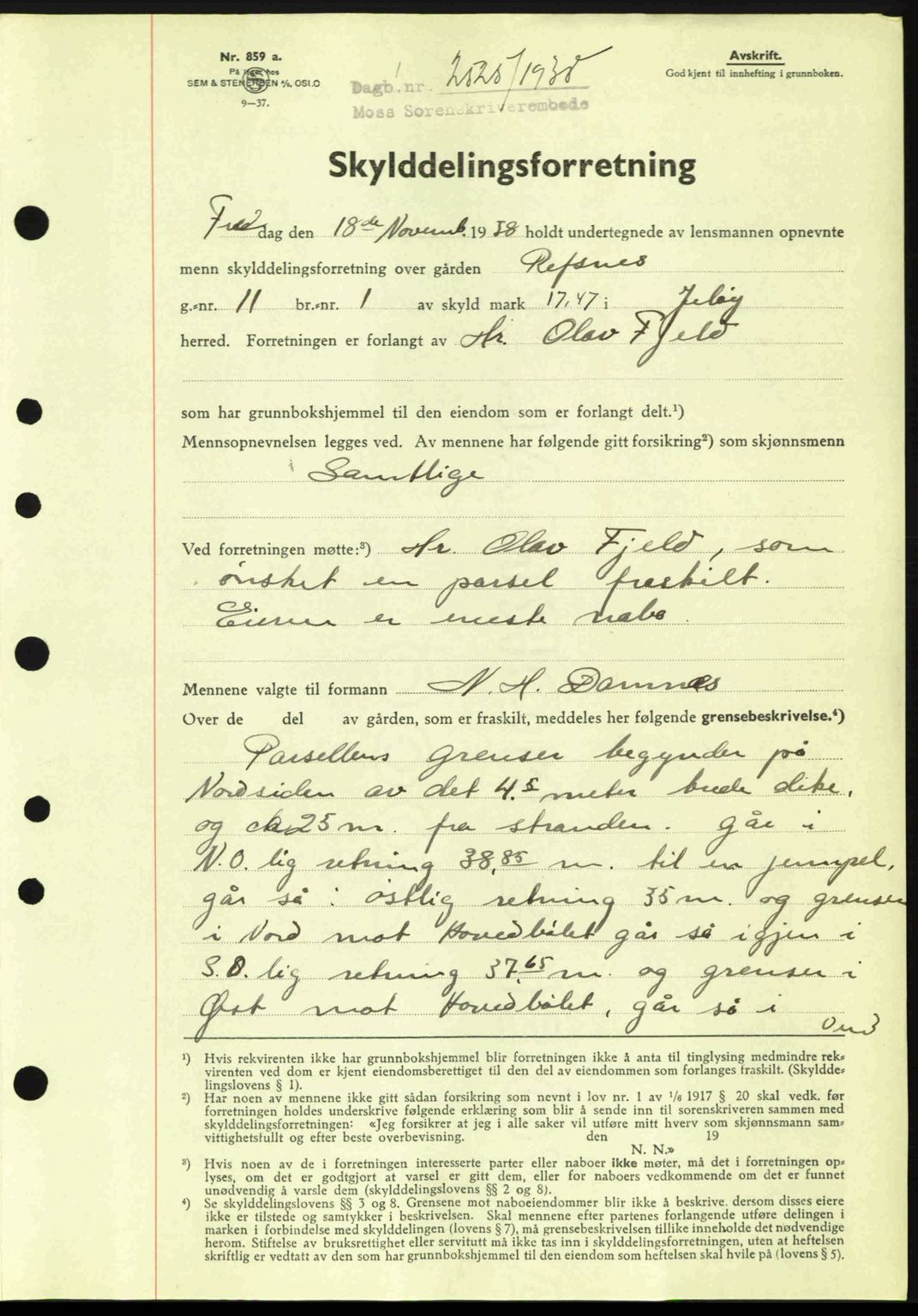 Moss sorenskriveri, SAO/A-10168: Mortgage book no. A5, 1938-1939, Diary no: : 2525/1938