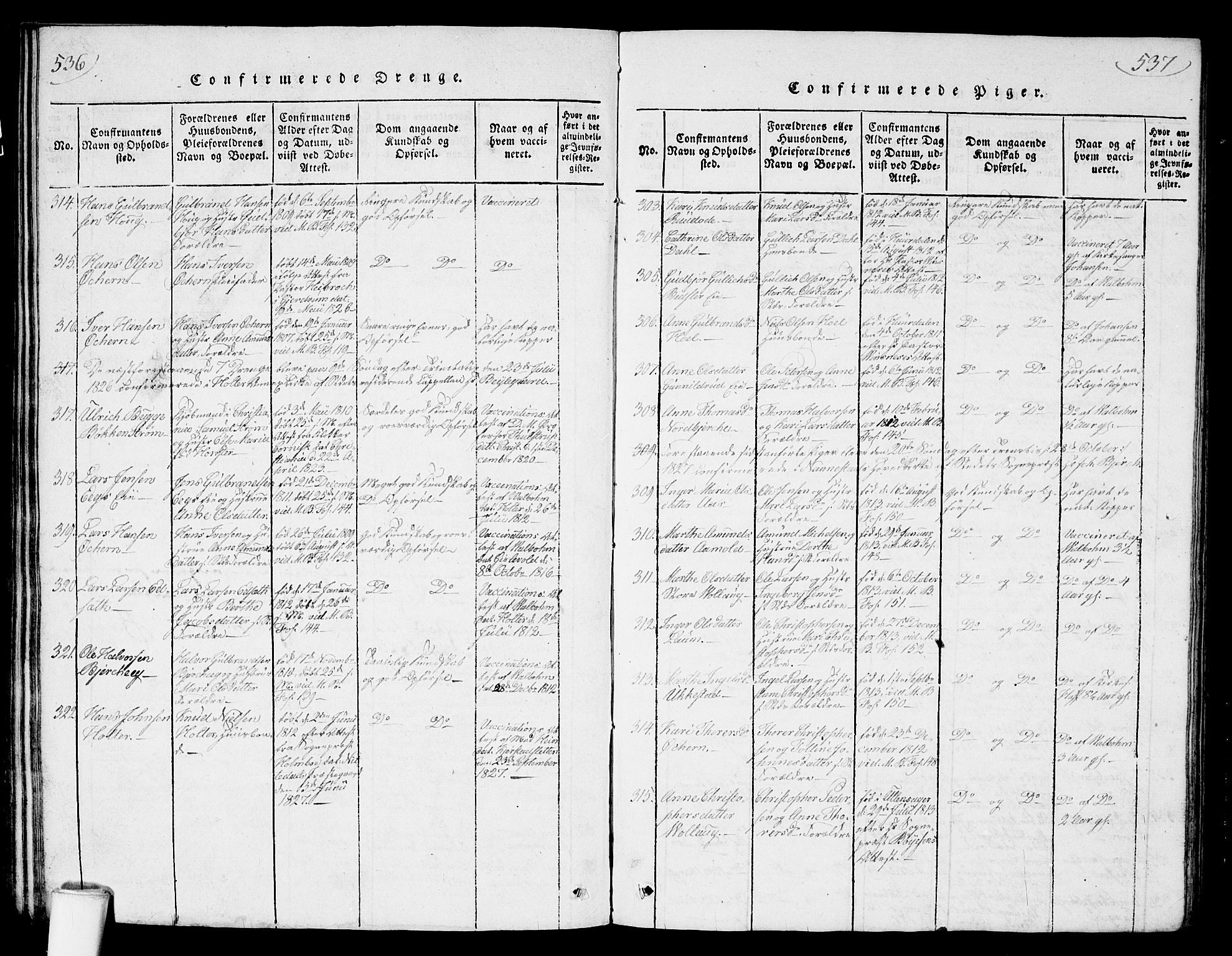 Nannestad prestekontor Kirkebøker, AV/SAO-A-10414a/G/Ga/L0001: Parish register (copy) no. I 1, 1815-1839, p. 536-537