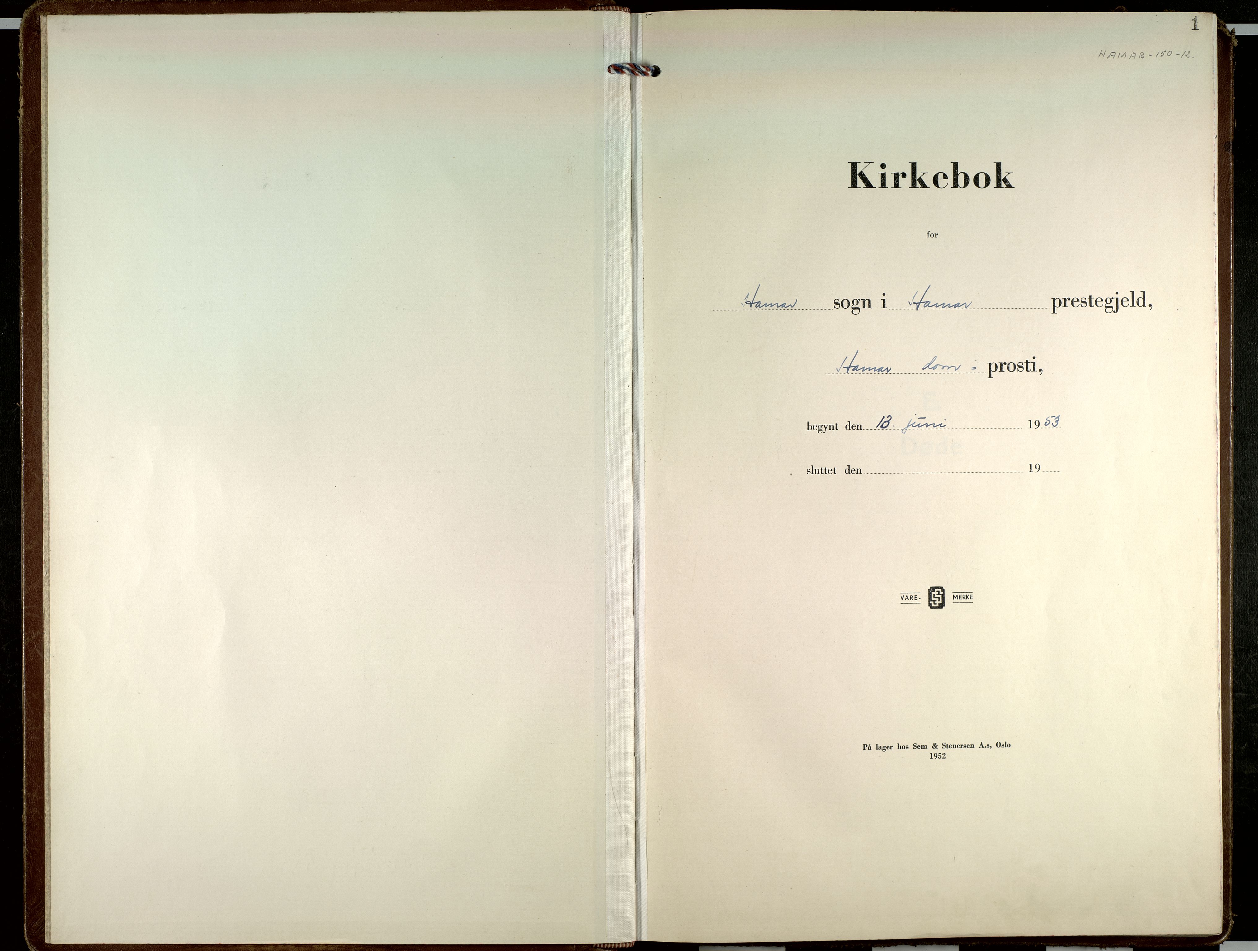 Hamar prestekontor, SAH/DOMPH-002/H/Ha/Haa/L0010: Parish register (official) no. 10, 1953-1965, p. 1