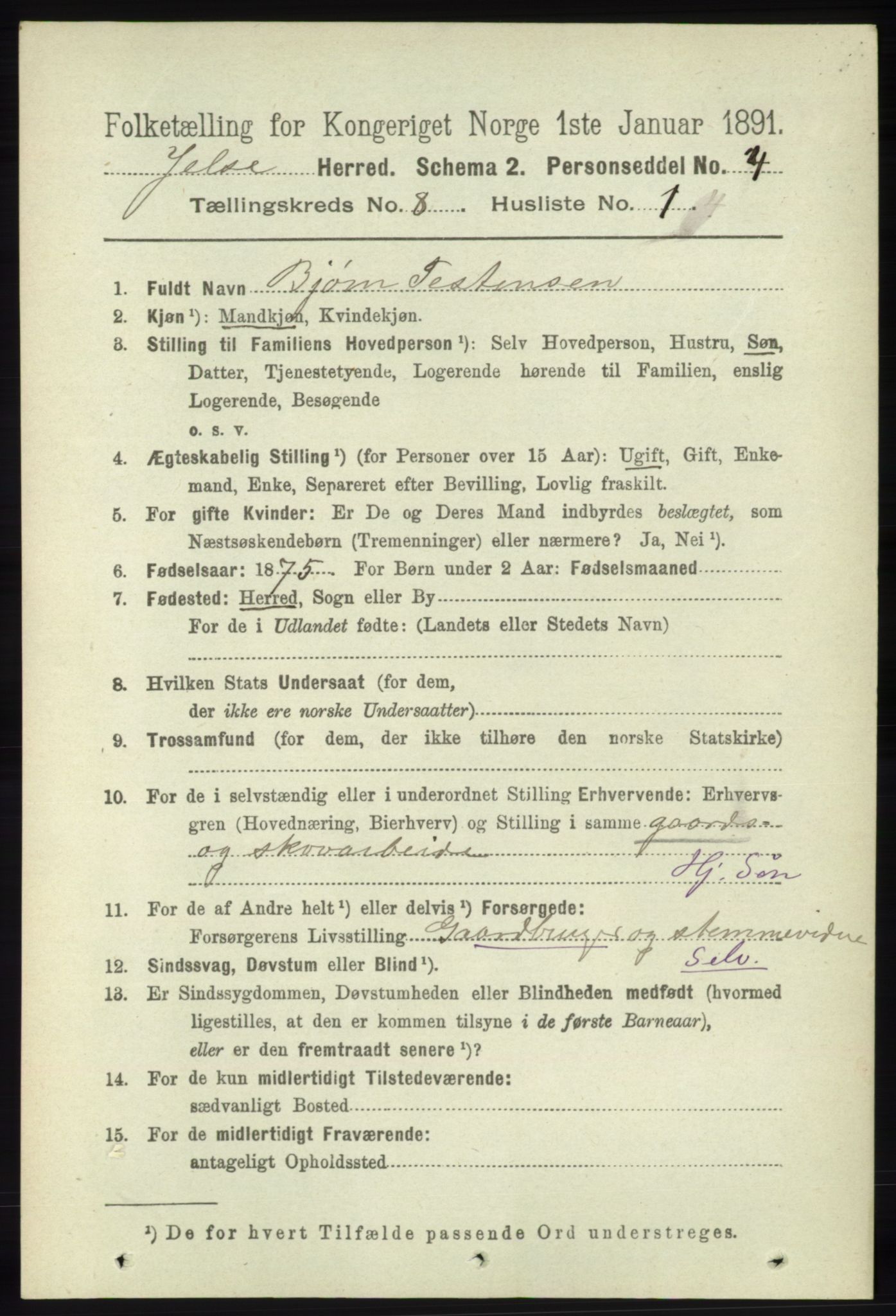 RA, 1891 census for 1138 Jelsa, 1891, p. 1806