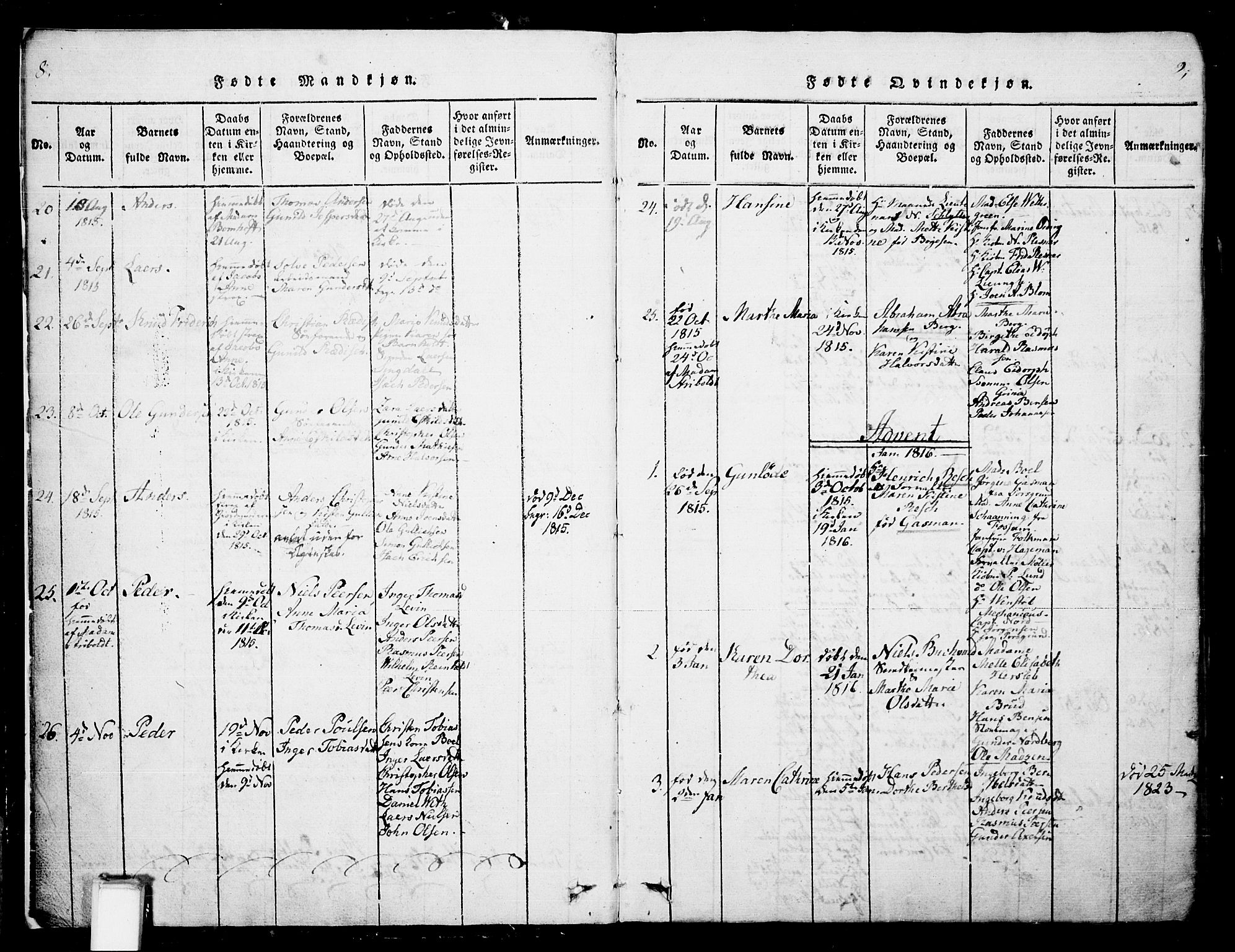 Skien kirkebøker, SAKO/A-302/G/Ga/L0002: Parish register (copy) no. 2, 1814-1842, p. 8-9