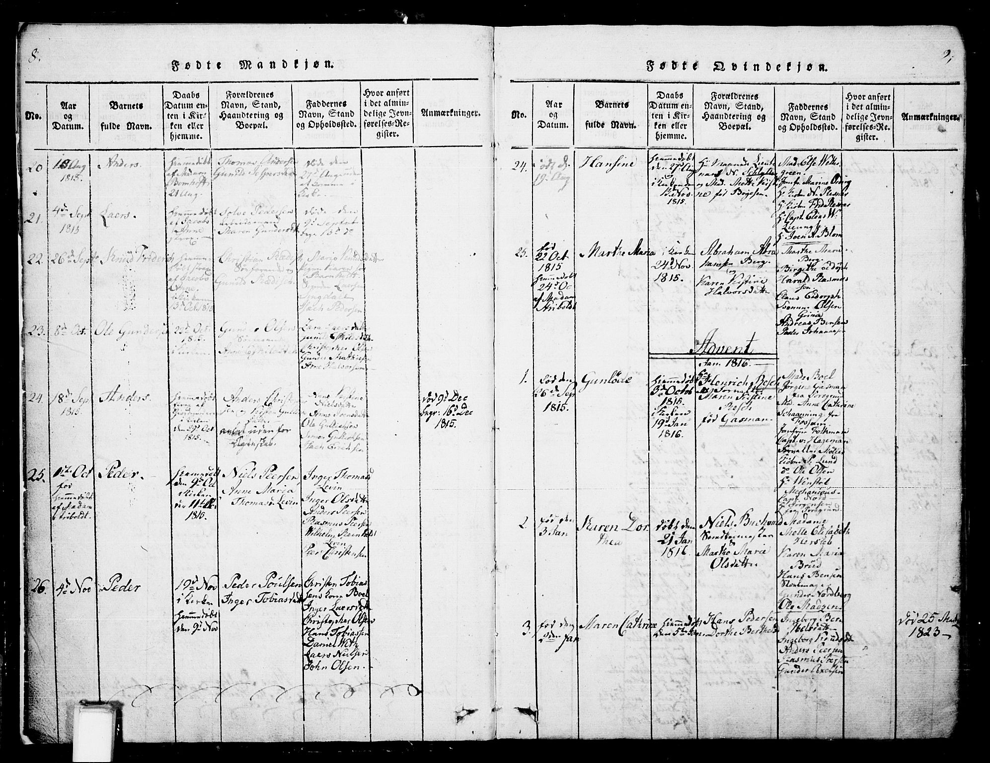 Skien kirkebøker, AV/SAKO-A-302/G/Ga/L0002: Parish register (copy) no. 2, 1814-1842, p. 8-9