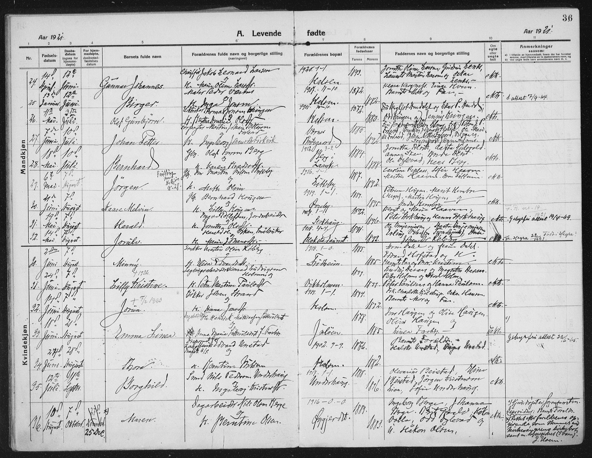 Ministerialprotokoller, klokkerbøker og fødselsregistre - Nord-Trøndelag, AV/SAT-A-1458/709/L0083: Parish register (official) no. 709A23, 1916-1928, p. 36