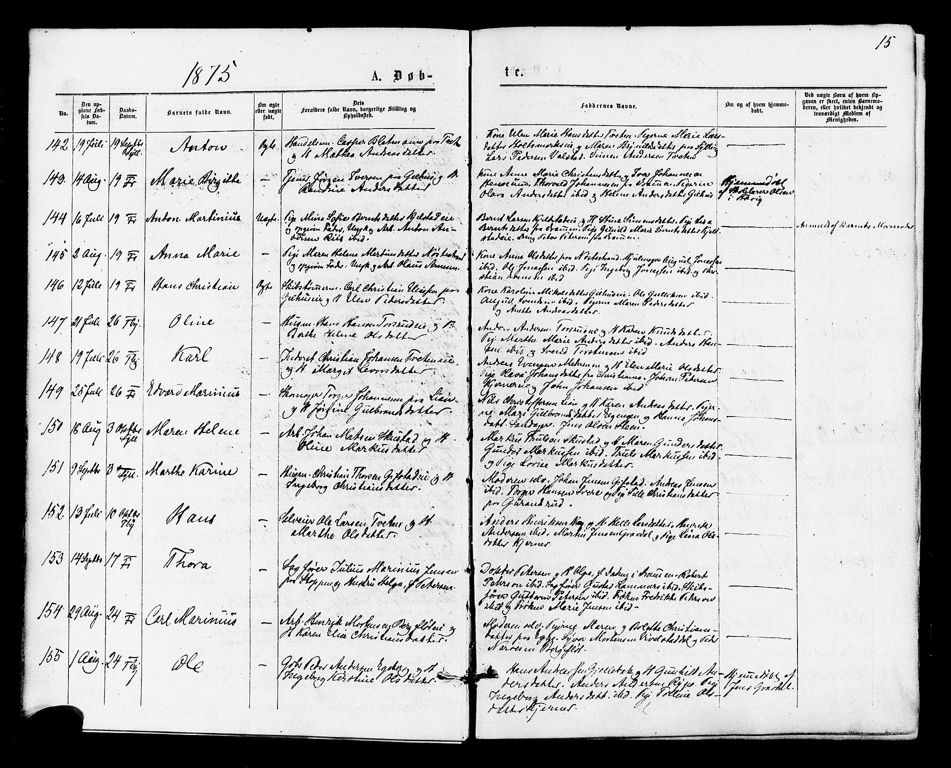 Lier kirkebøker, SAKO/A-230/F/Fa/L0014: Parish register (official) no. I 14, 1875-1882, p. 15