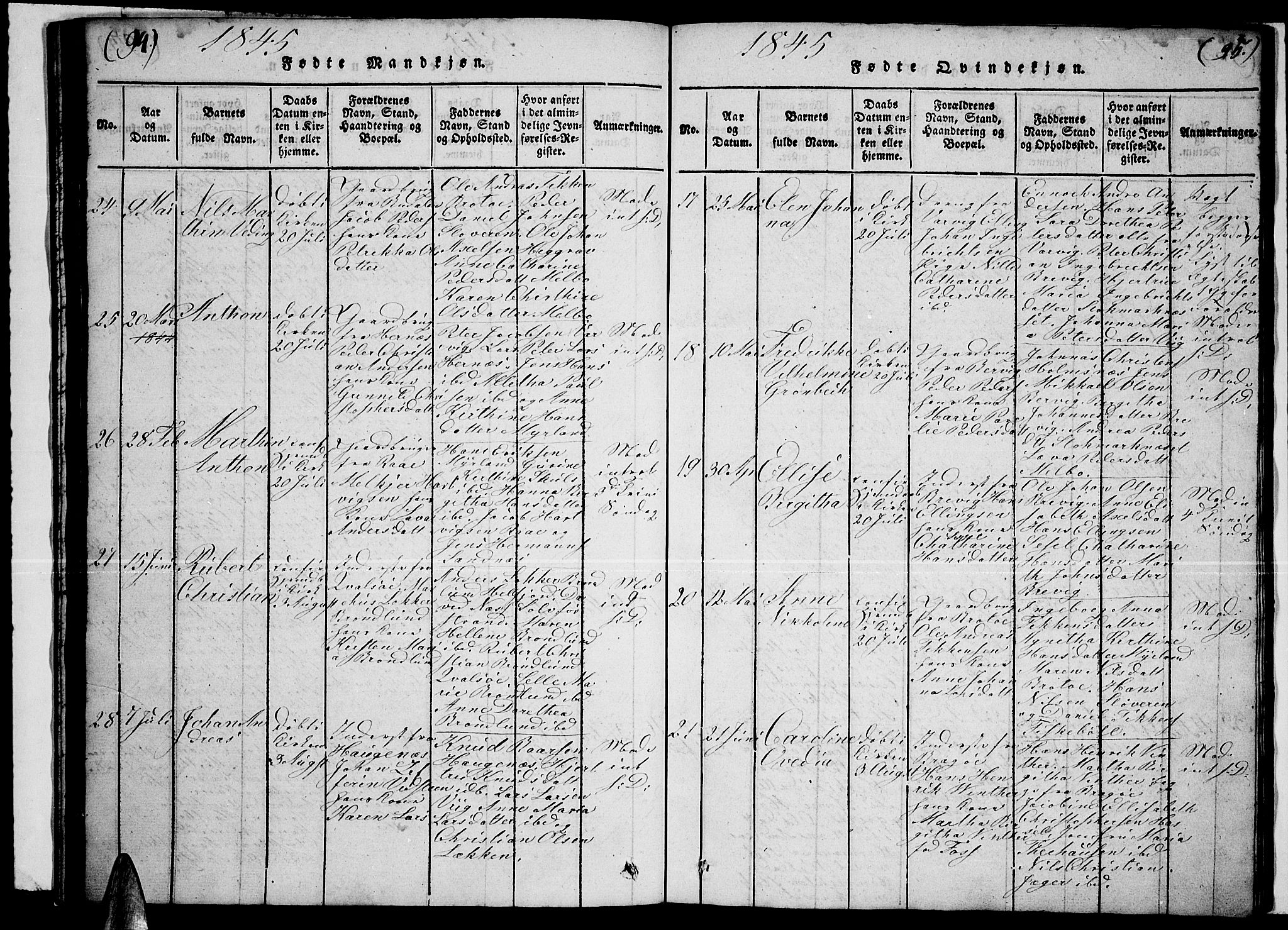 Ministerialprotokoller, klokkerbøker og fødselsregistre - Nordland, AV/SAT-A-1459/888/L1263: Parish register (copy) no. 888C02 /1, 1820-1850, p. 94-95