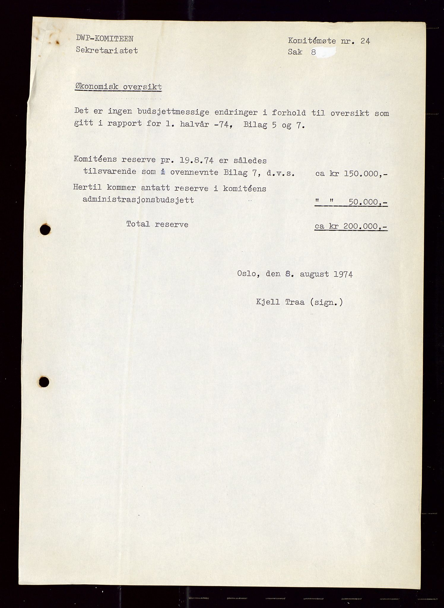 Industridepartementet, Oljekontoret, AV/SAST-A-101348/Di/L0001: DWP, møter juni - november, komiteemøter nr. 19 - 26, 1973-1974, p. 691