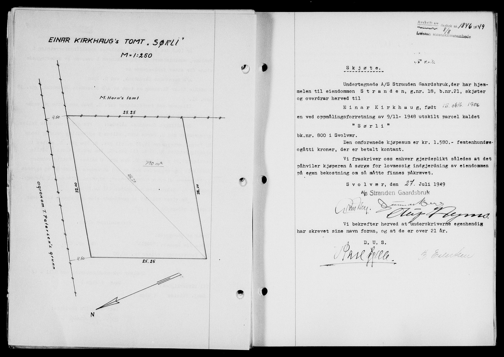 Lofoten sorenskriveri, SAT/A-0017/1/2/2C/L0021a: Mortgage book no. 21a, 1949-1949, Diary no: : 1846/1949