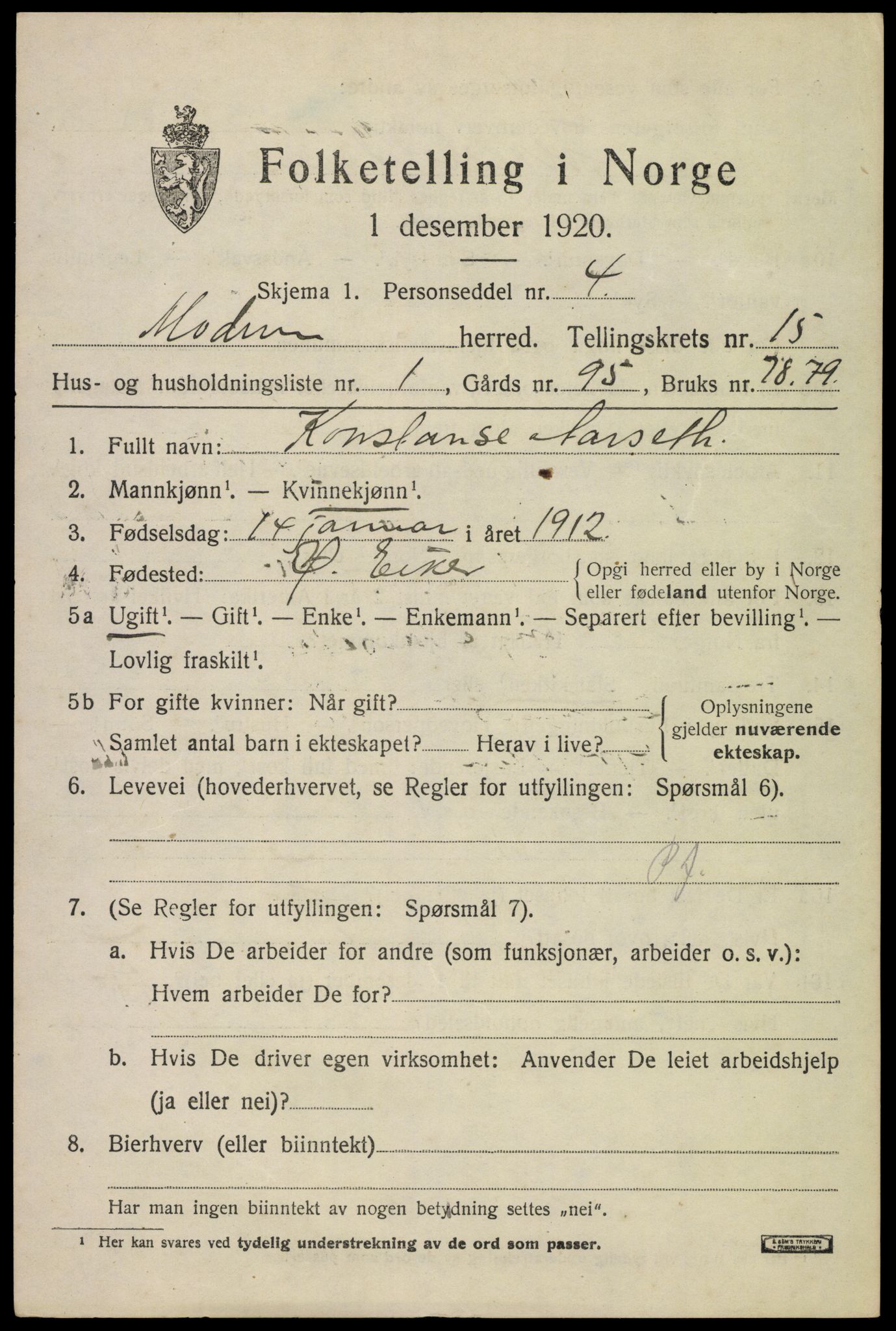 SAKO, 1920 census for Modum, 1920, p. 17965