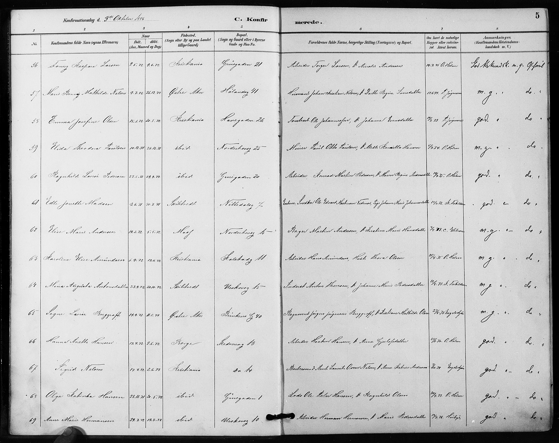Kampen prestekontor Kirkebøker, SAO/A-10853/F/Fa/L0004: Parish register (official) no. I 4, 1885-1892, p. 5
