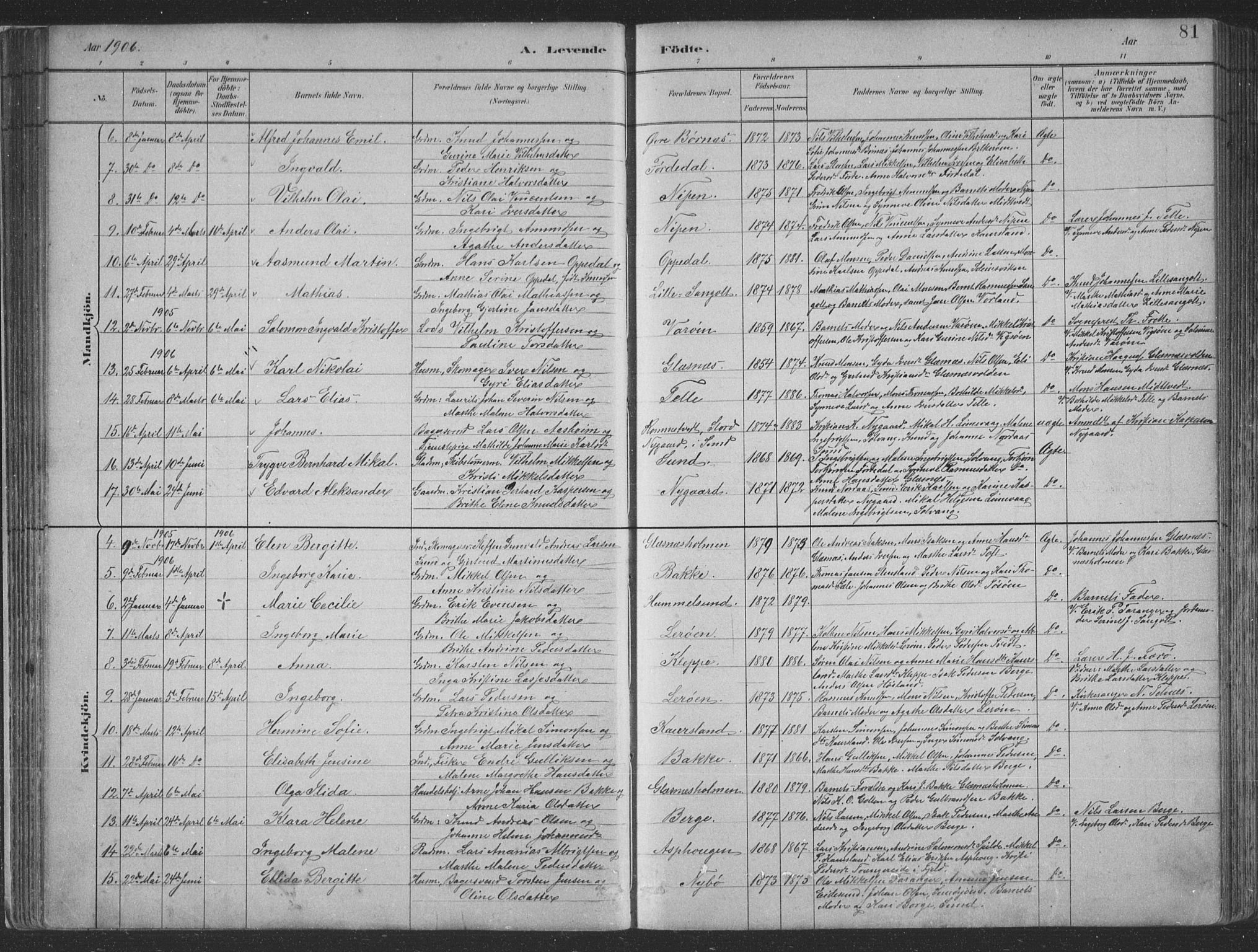 Sund sokneprestembete, AV/SAB-A-99930: Parish register (copy) no. B 3, 1882-1911, p. 81