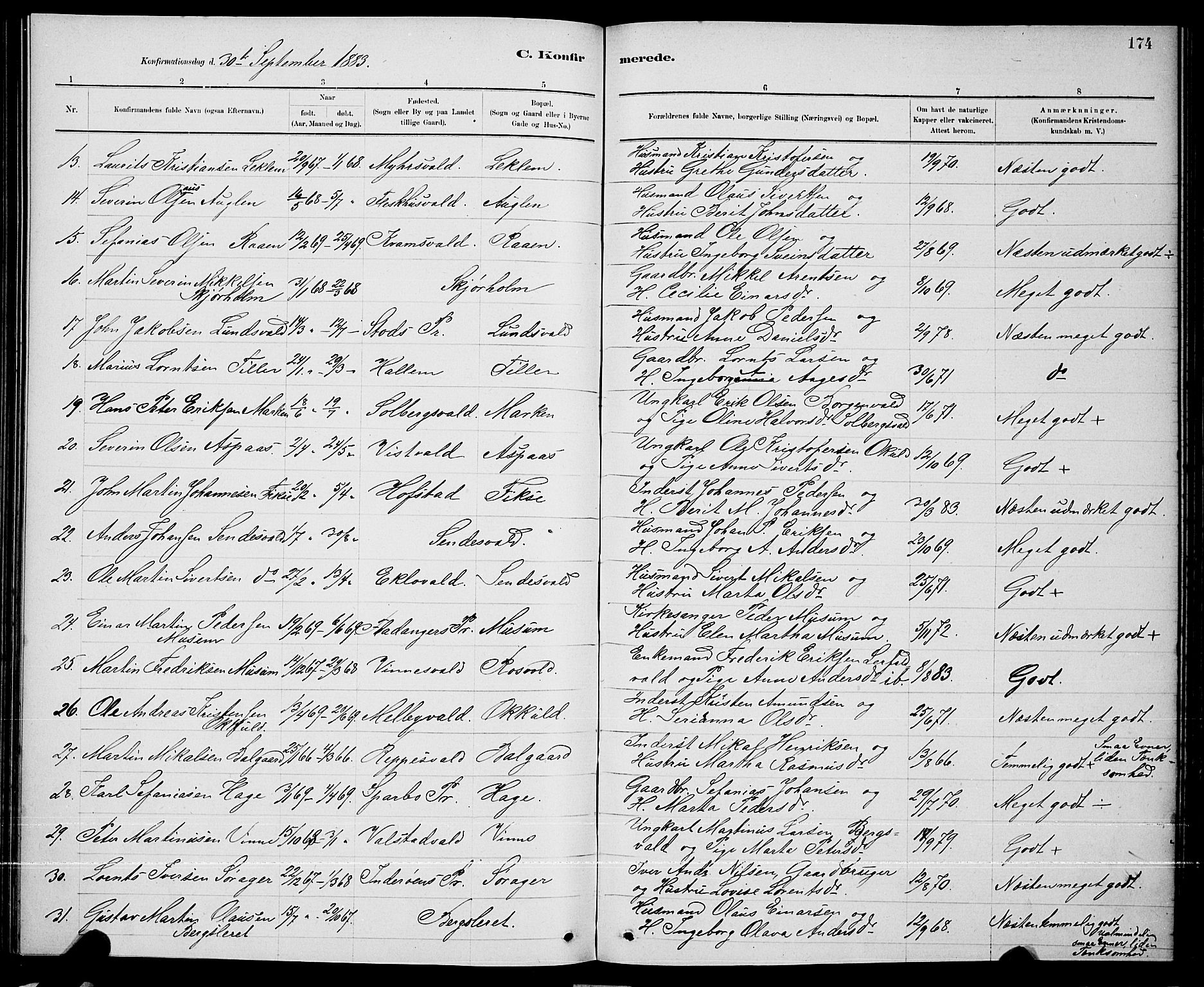 Ministerialprotokoller, klokkerbøker og fødselsregistre - Nord-Trøndelag, AV/SAT-A-1458/723/L0256: Parish register (copy) no. 723C04, 1879-1890, p. 174