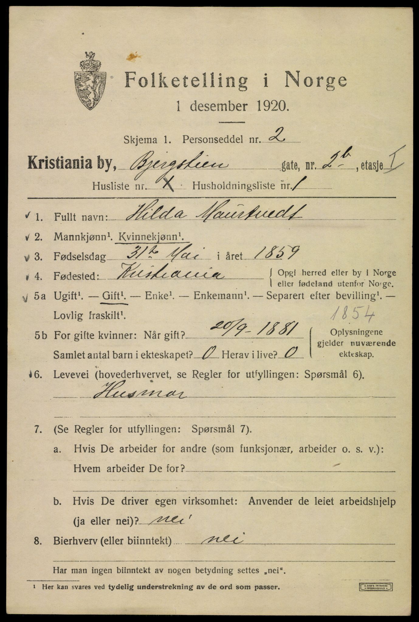 SAO, 1920 census for Kristiania, 1920, p. 157499