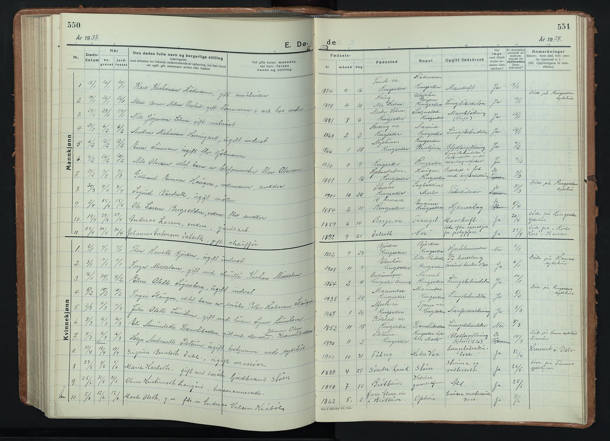 Ringsaker prestekontor, AV/SAH-PREST-014/L/La/L0020: Parish register (copy) no. 20, 1934-1946, p. 550-551