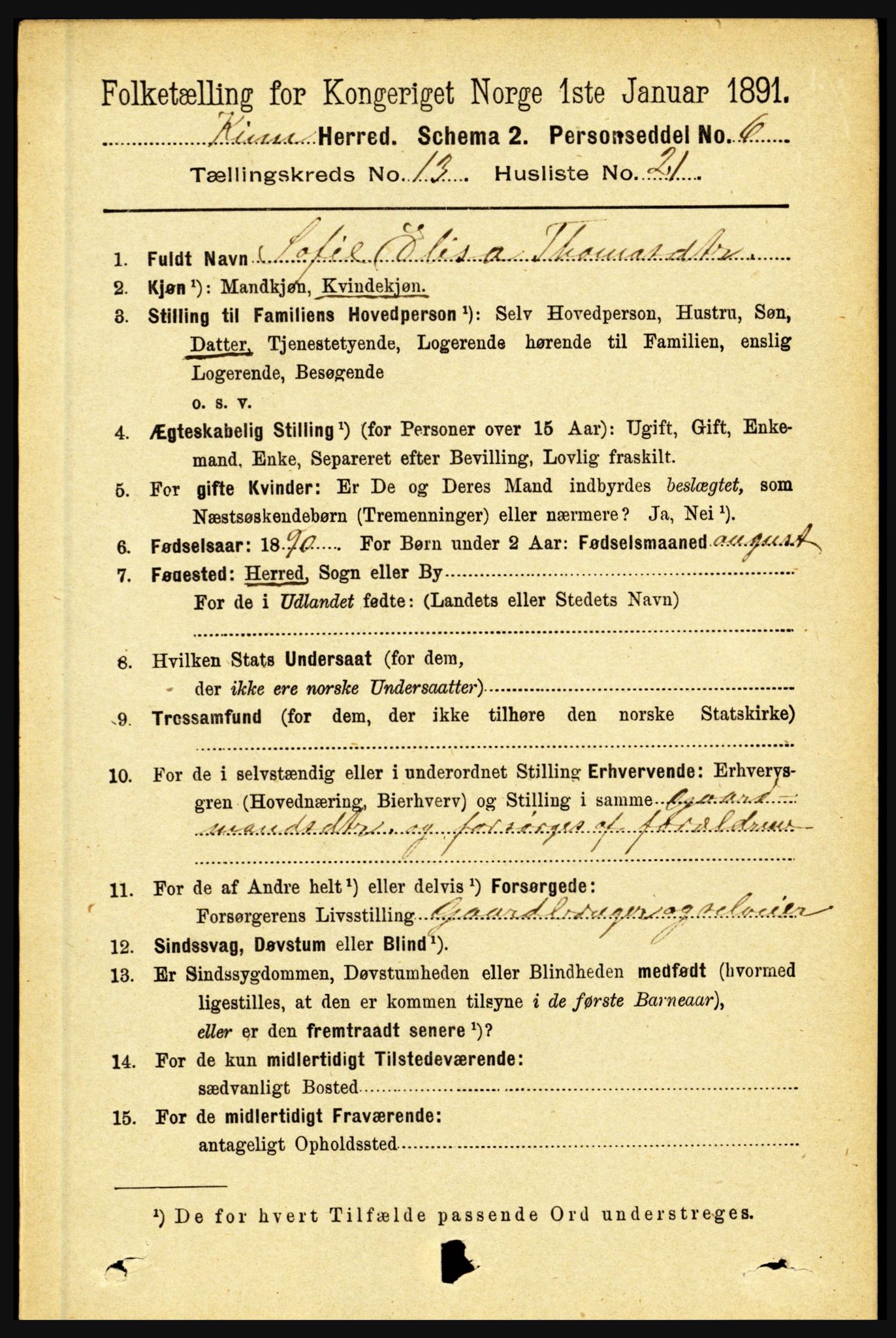 RA, 1891 census for 1437 Kinn, 1891, p. 5210