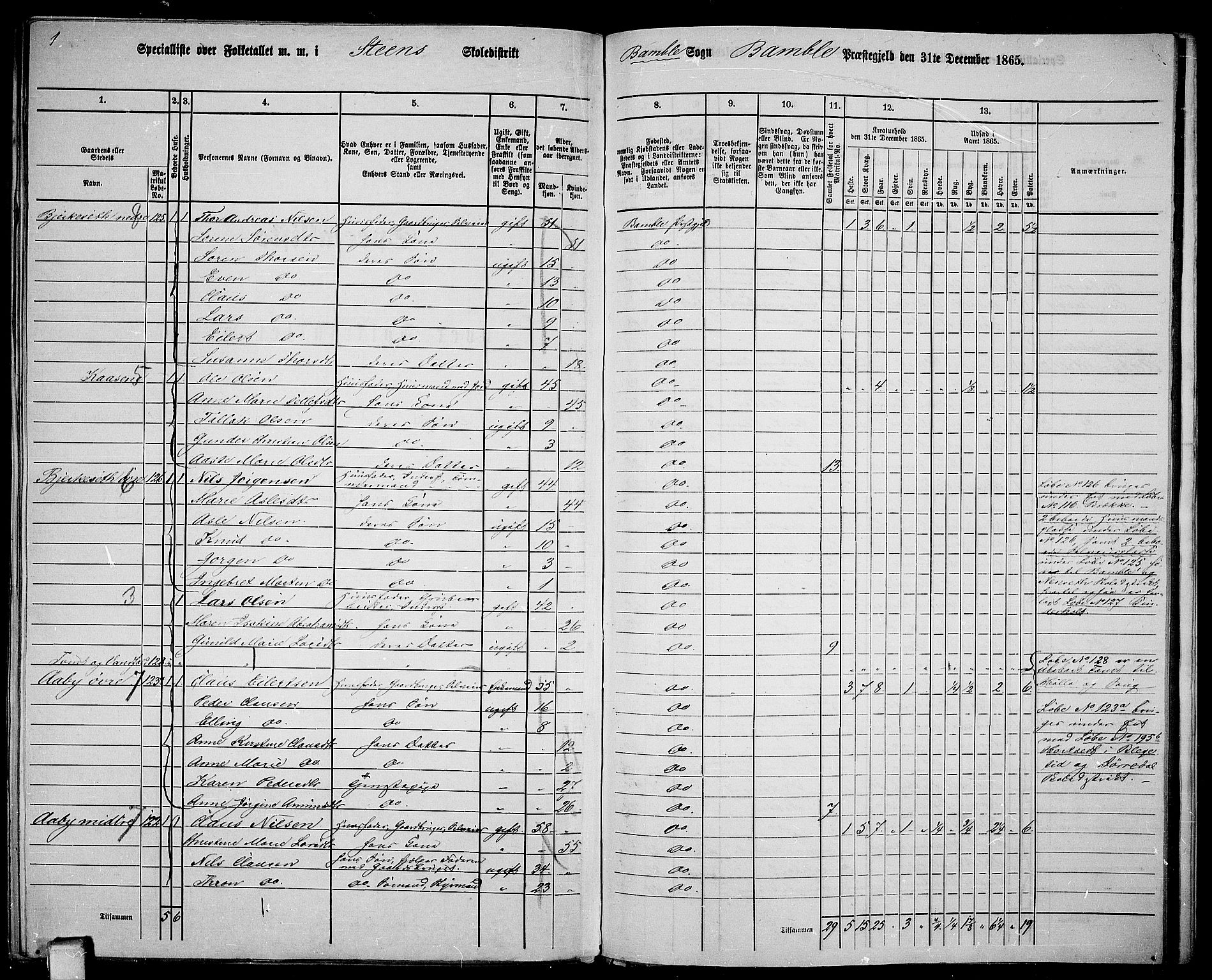 RA, 1865 census for Bamble, 1865, p. 169