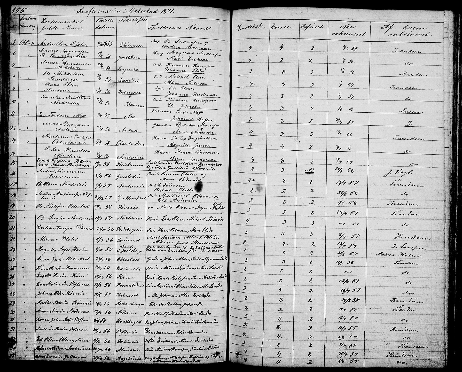 Stange prestekontor, SAH/PREST-002/L/L0002: Parish register (copy) no. 2, 1838-1879, p. 155