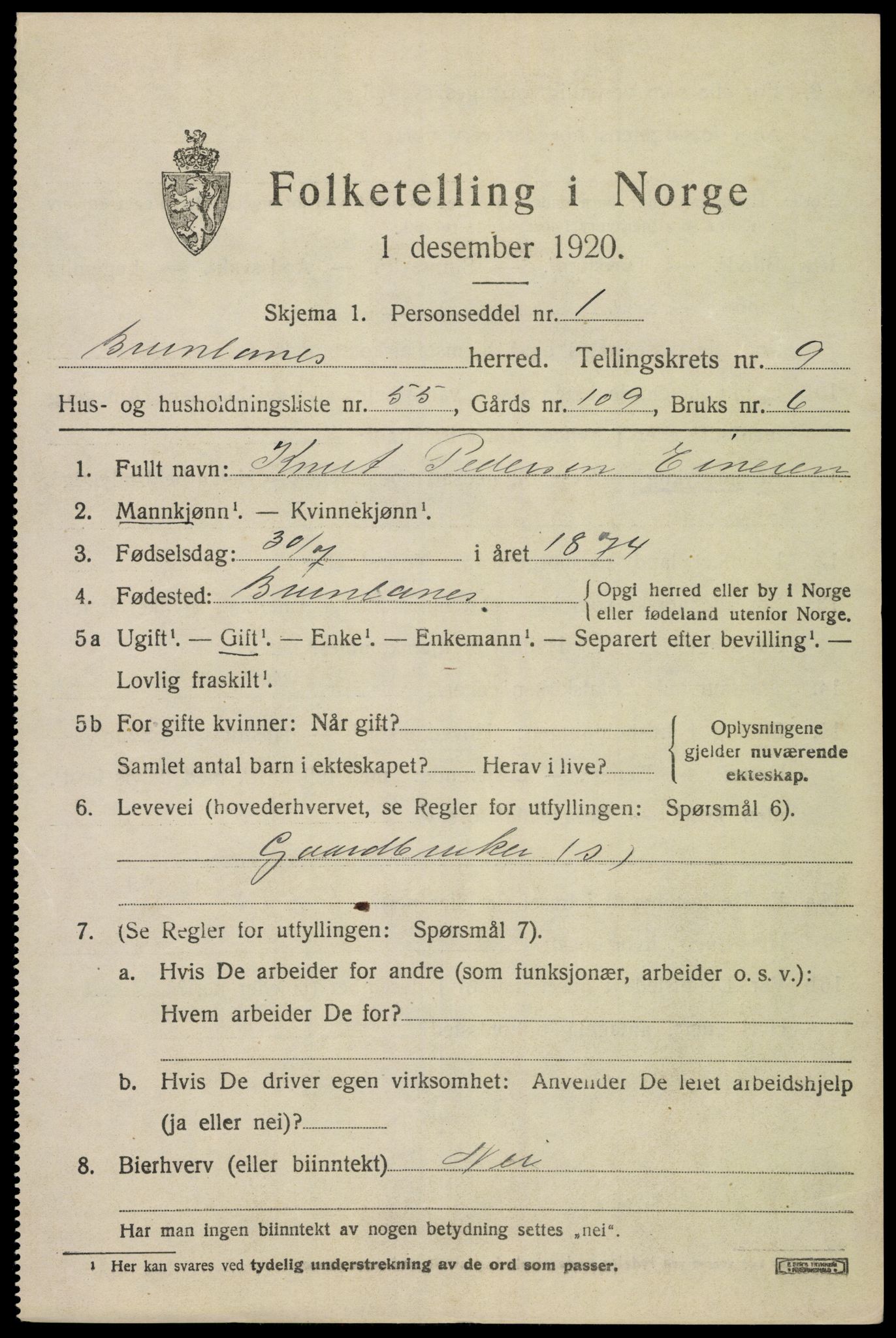 SAKO, 1920 census for Brunlanes, 1920, p. 8365