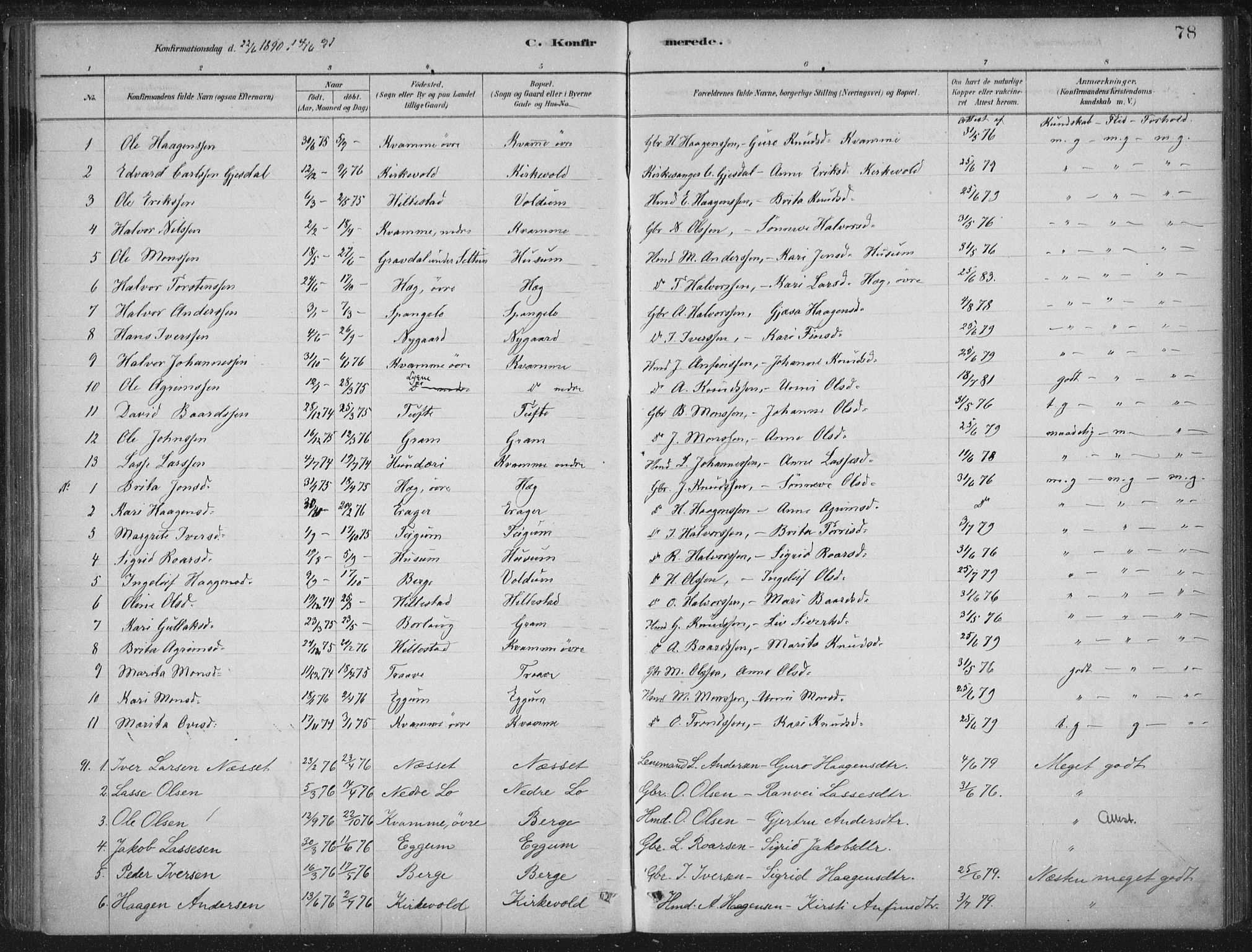 Lærdal sokneprestembete, AV/SAB-A-81201: Parish register (official) no. C  1, 1878-1911, p. 78